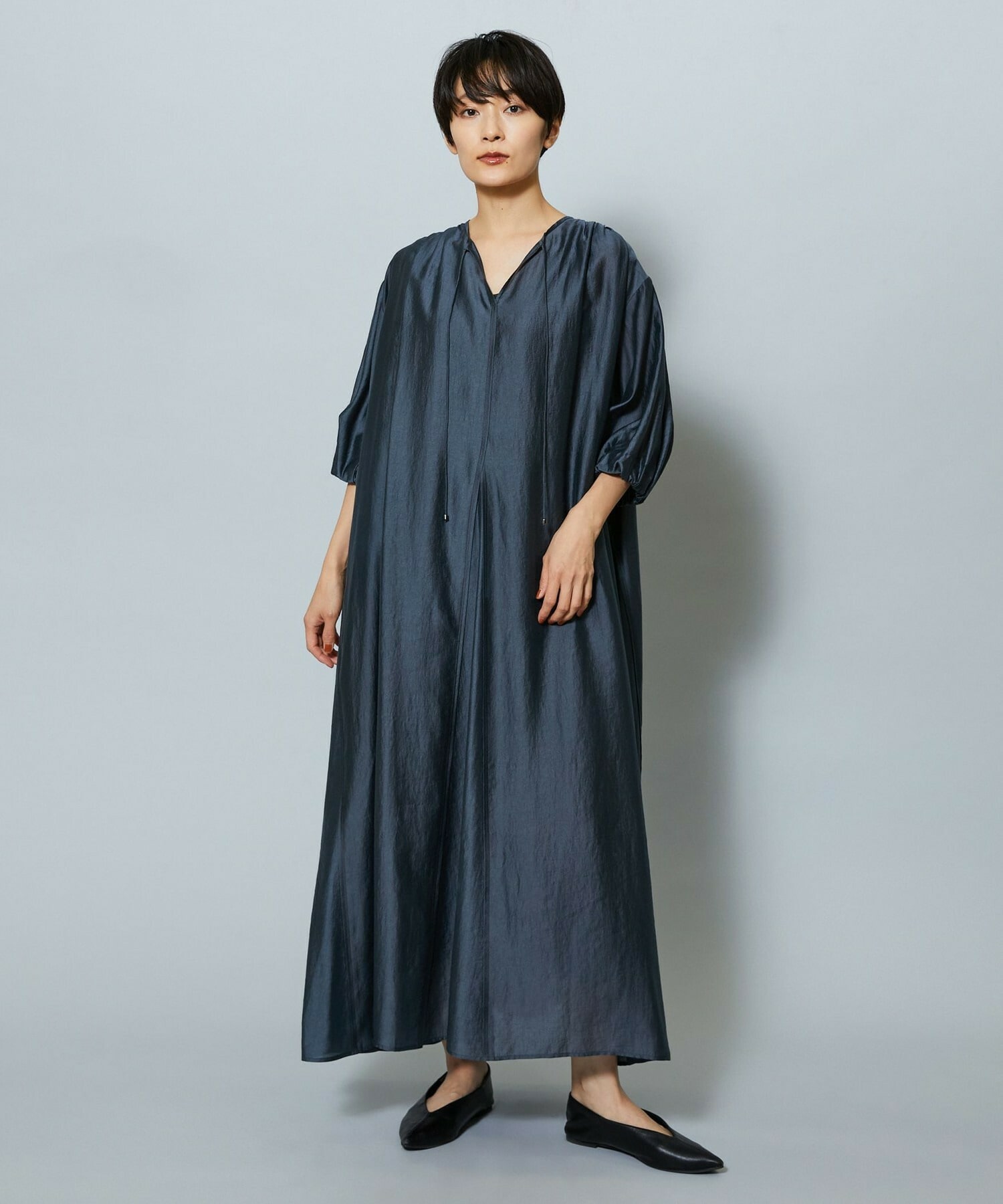 【MOGA】シャイニーローンタンブラーAラインシルエットワンピース 詳細画像 チャコールグレー 1