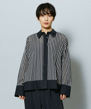 【MOGA】シアーメモリーストライプシャツブラウス 詳細画像 ブラック 1
