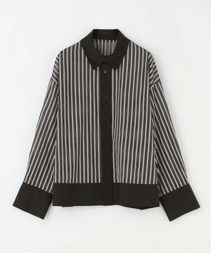 【MOGA】シアーメモリーストライプシャツブラウス 詳細画像 ブラック 2