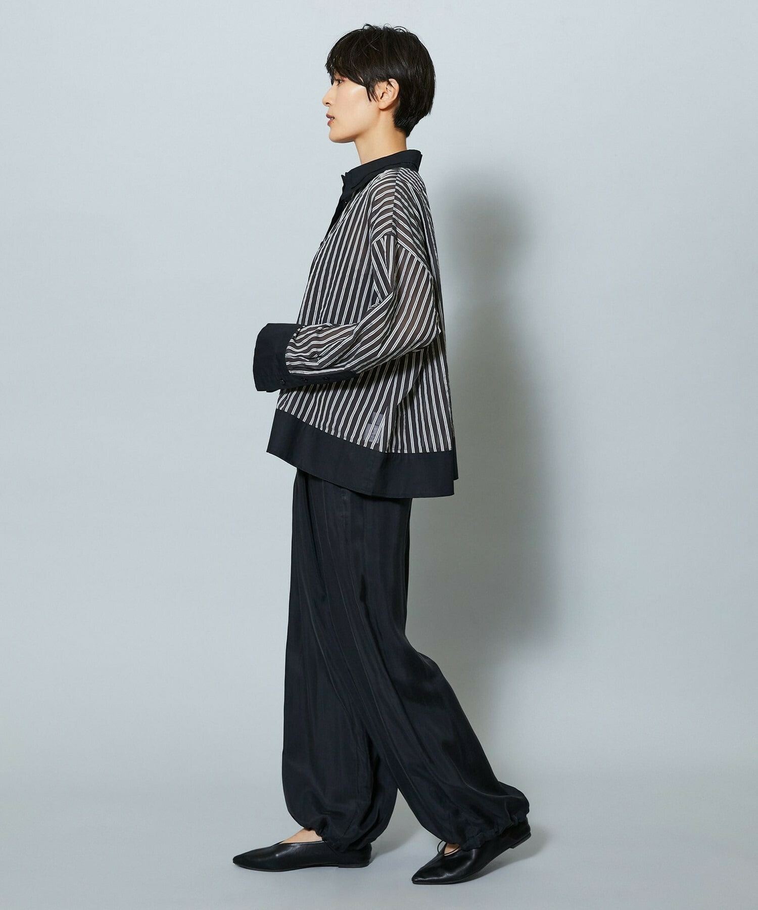 【MOGA】シアーメモリーストライプシャツブラウス 詳細画像 ブラック 11