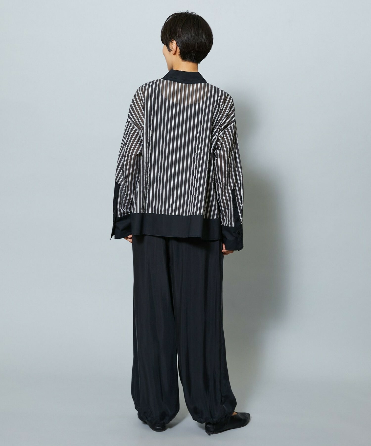 【MOGA】シアーメモリーストライプシャツブラウス 詳細画像 ブラック 12