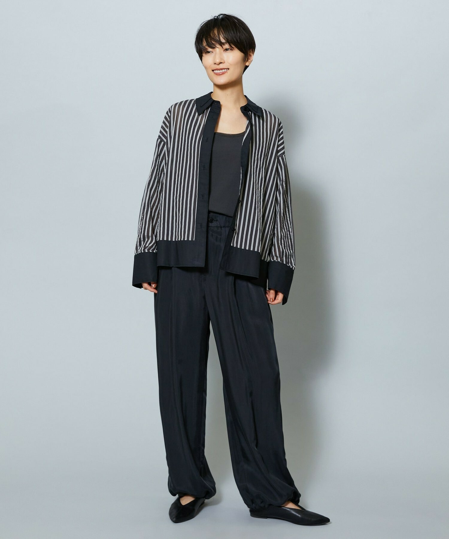 【MOGA】シアーメモリーストライプシャツブラウス 詳細画像 ブラック 13