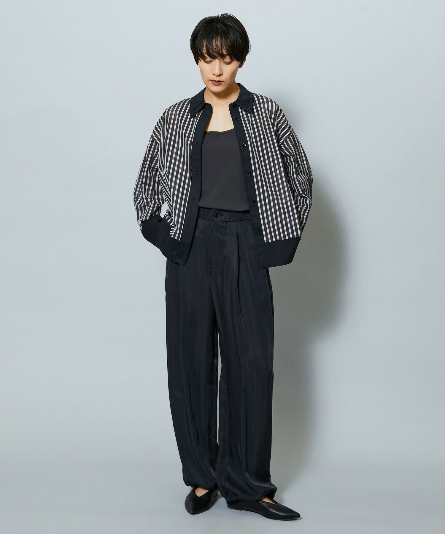 【MOGA】シアーメモリーストライプシャツブラウス 詳細画像 ブラック 15