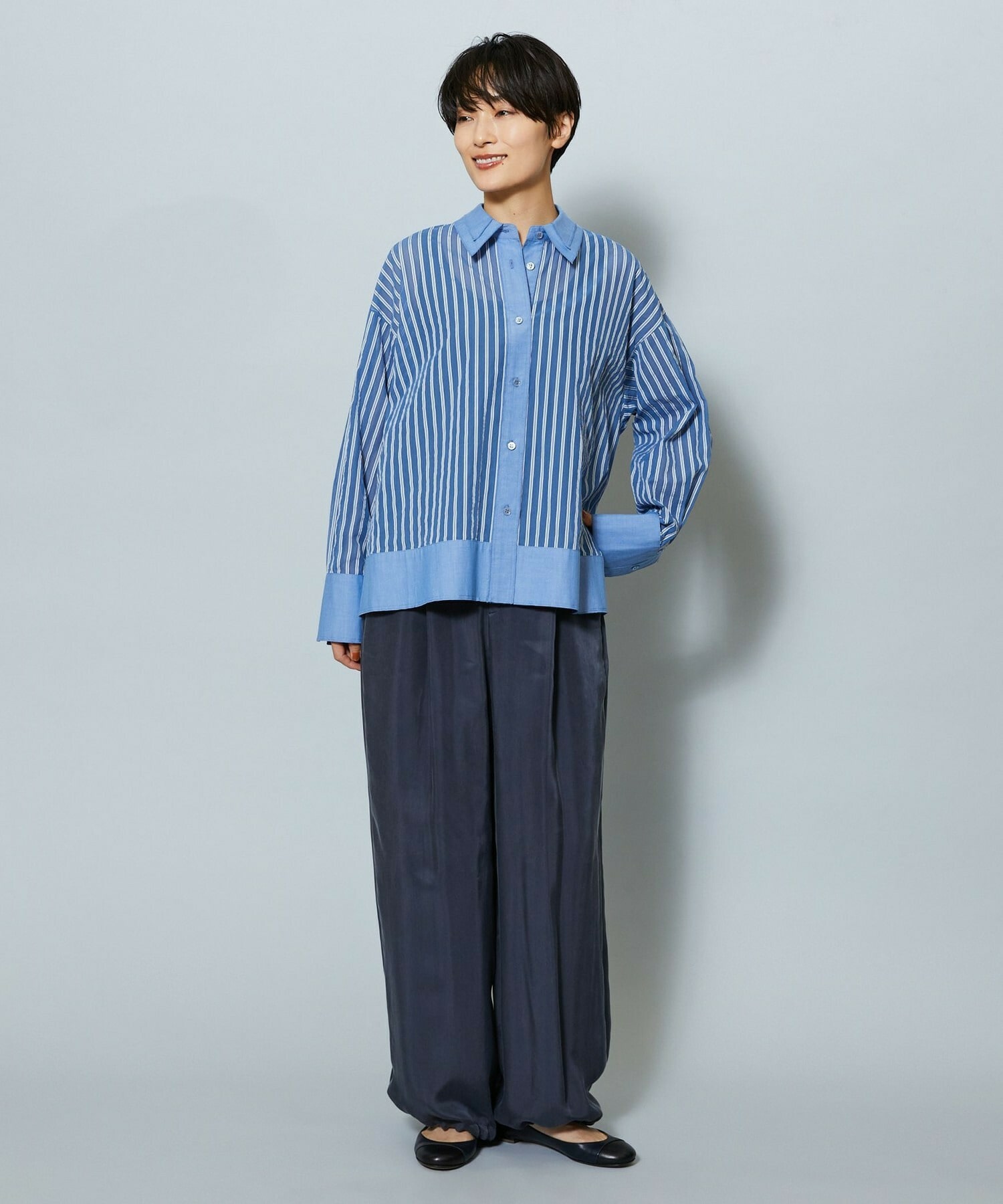 【MOGA】シアーメモリーストライプシャツブラウス 詳細画像 ブラック 3