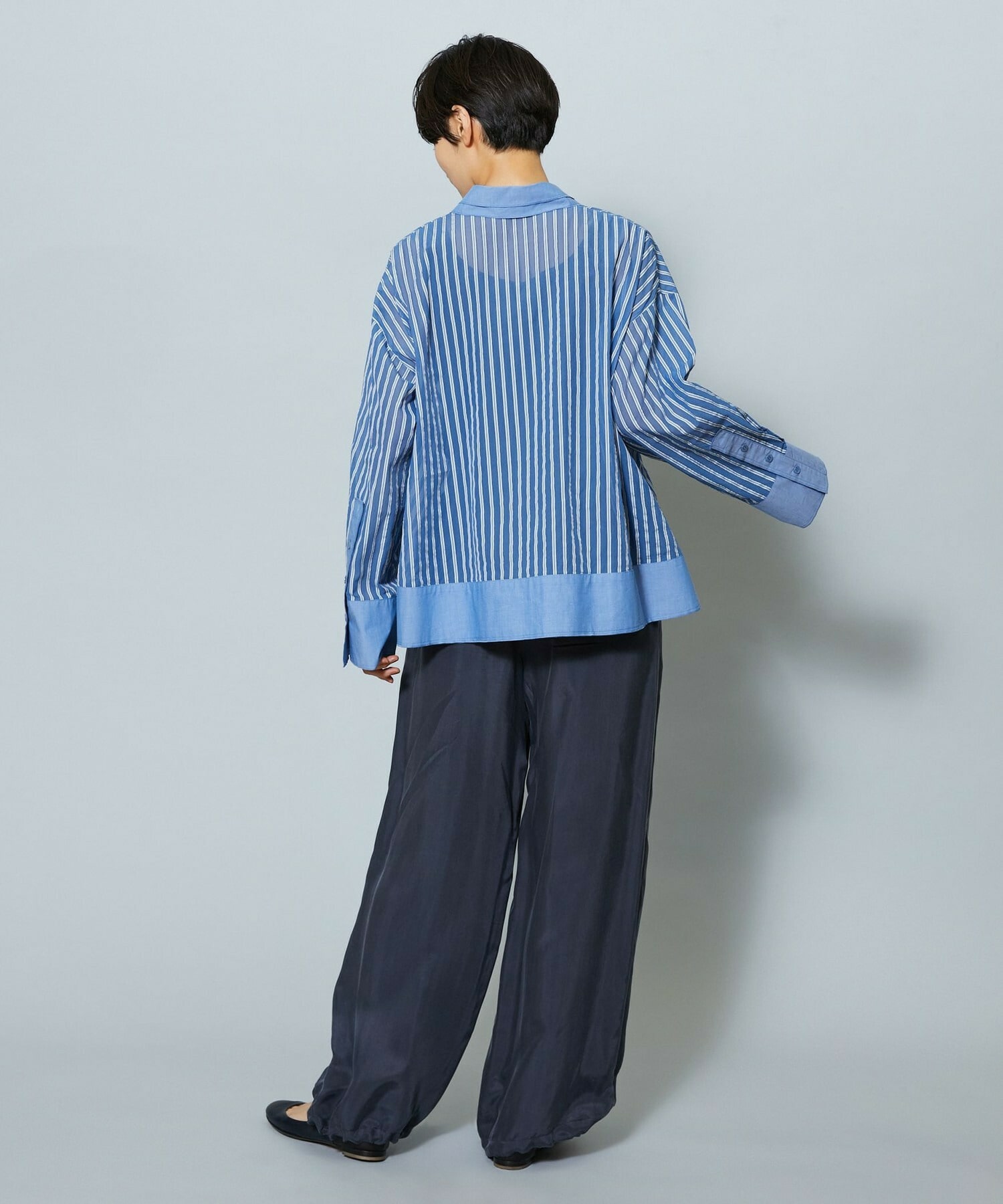 【MOGA】シアーメモリーストライプシャツブラウス 詳細画像 ブラック 6