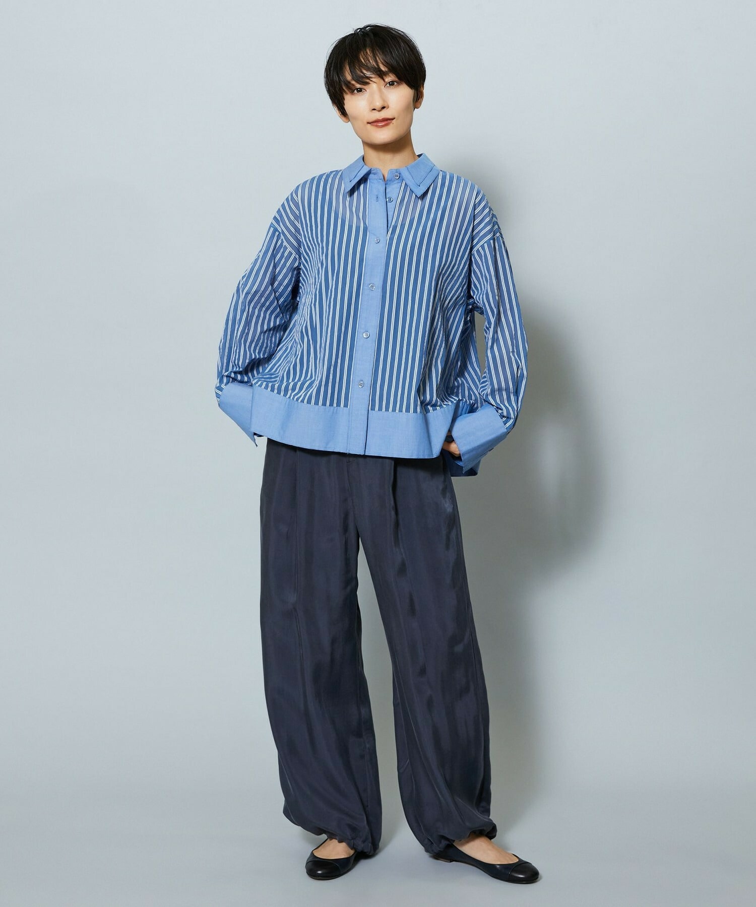 【MOGA】シアーメモリーストライプシャツブラウス 詳細画像 ブラック 8