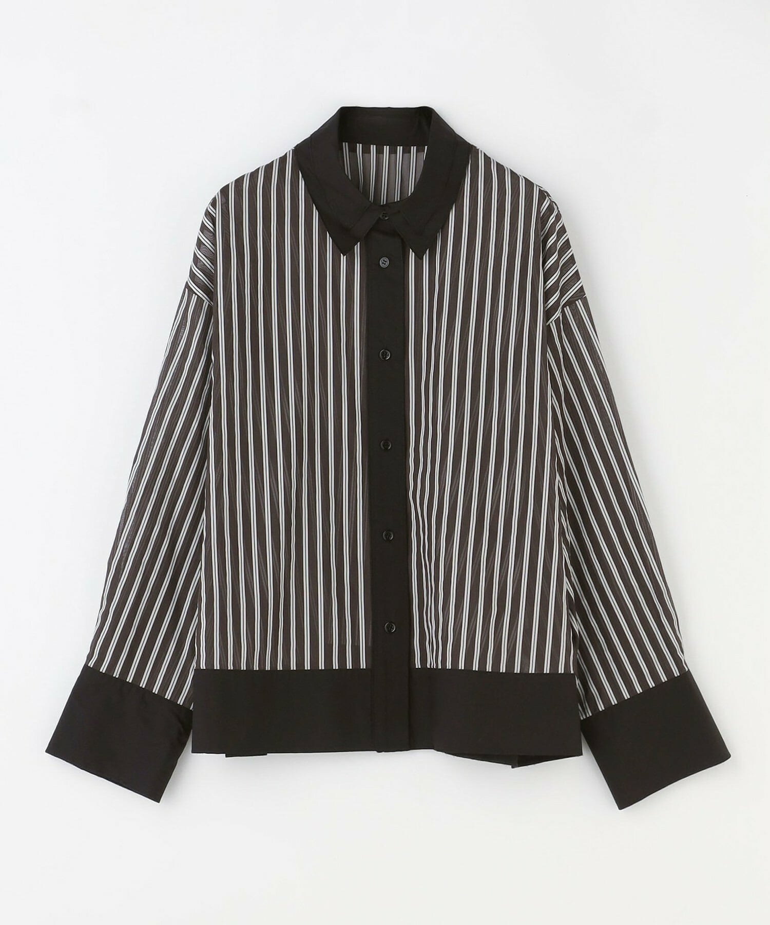 【MOGA】シアーメモリーストライプシャツブラウス 詳細画像 ブラック 2