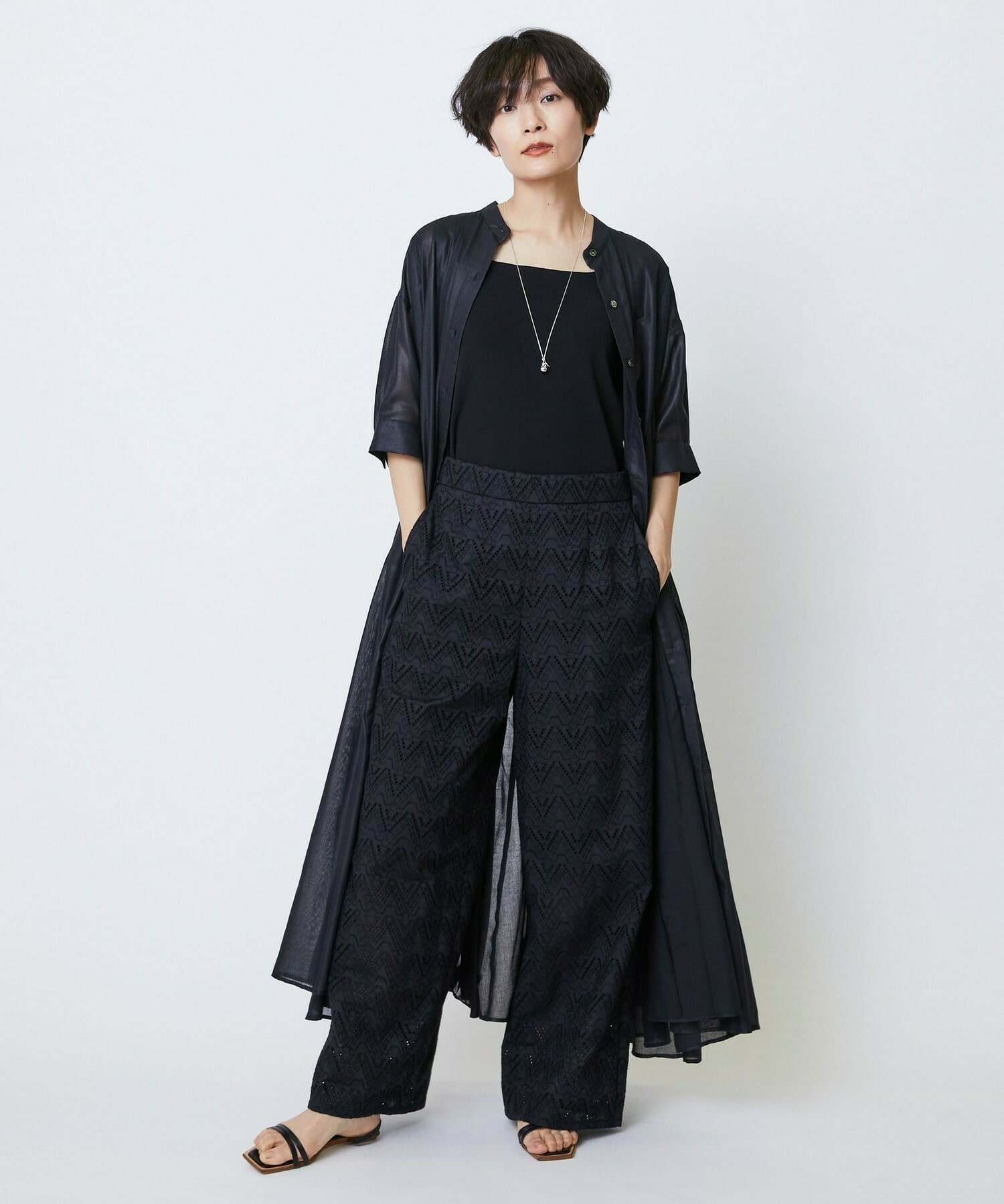 【feerique】feerique コットンレースワイドパンツ 詳細画像 ブラック 10