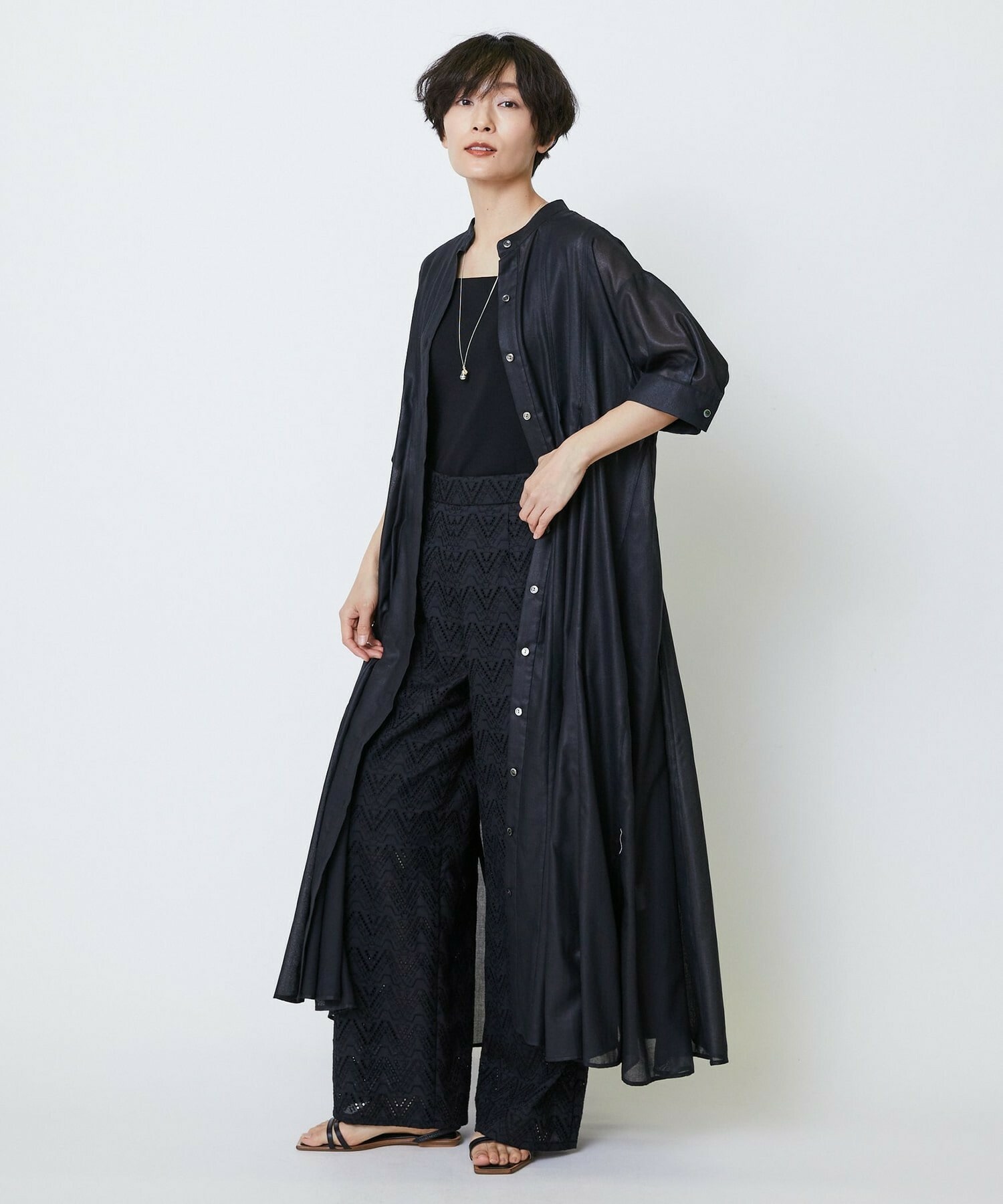 【feerique】feerique コットンレースワイドパンツ 詳細画像 ブラック 2