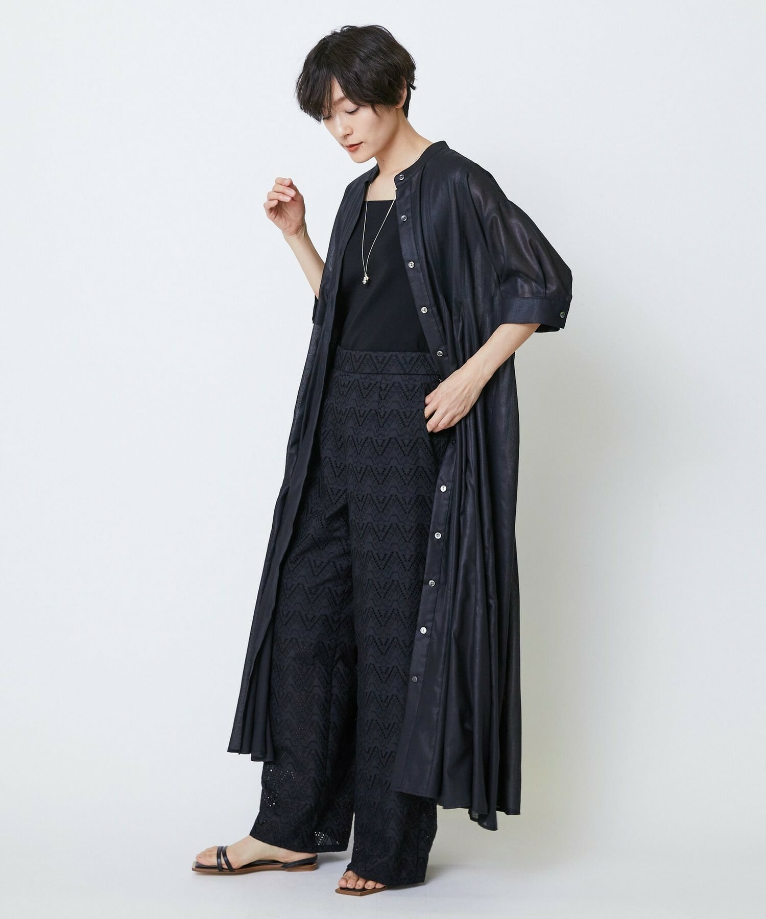 【feerique】feerique コットンレースワイドパンツ 詳細画像 ブラック 3