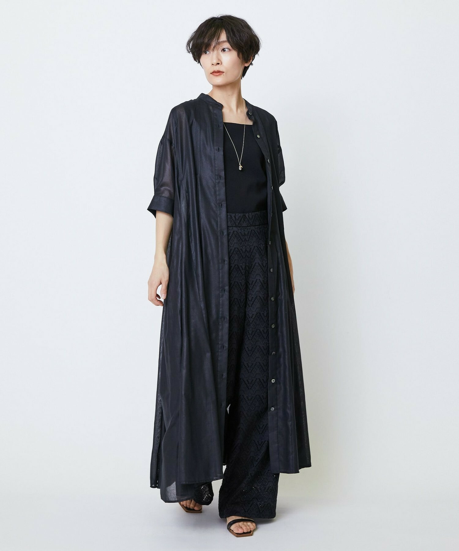 【feerique】feerique コットンレースワイドパンツ 詳細画像 ブラック 5