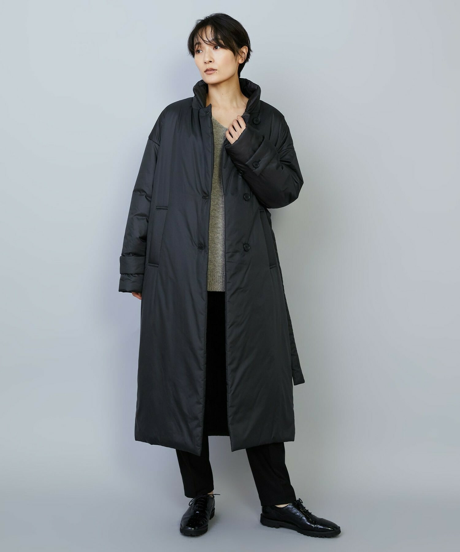 【MOGA】シルキータフタパディングテーラードコクーンコート 詳細画像 チャコールグレー 1