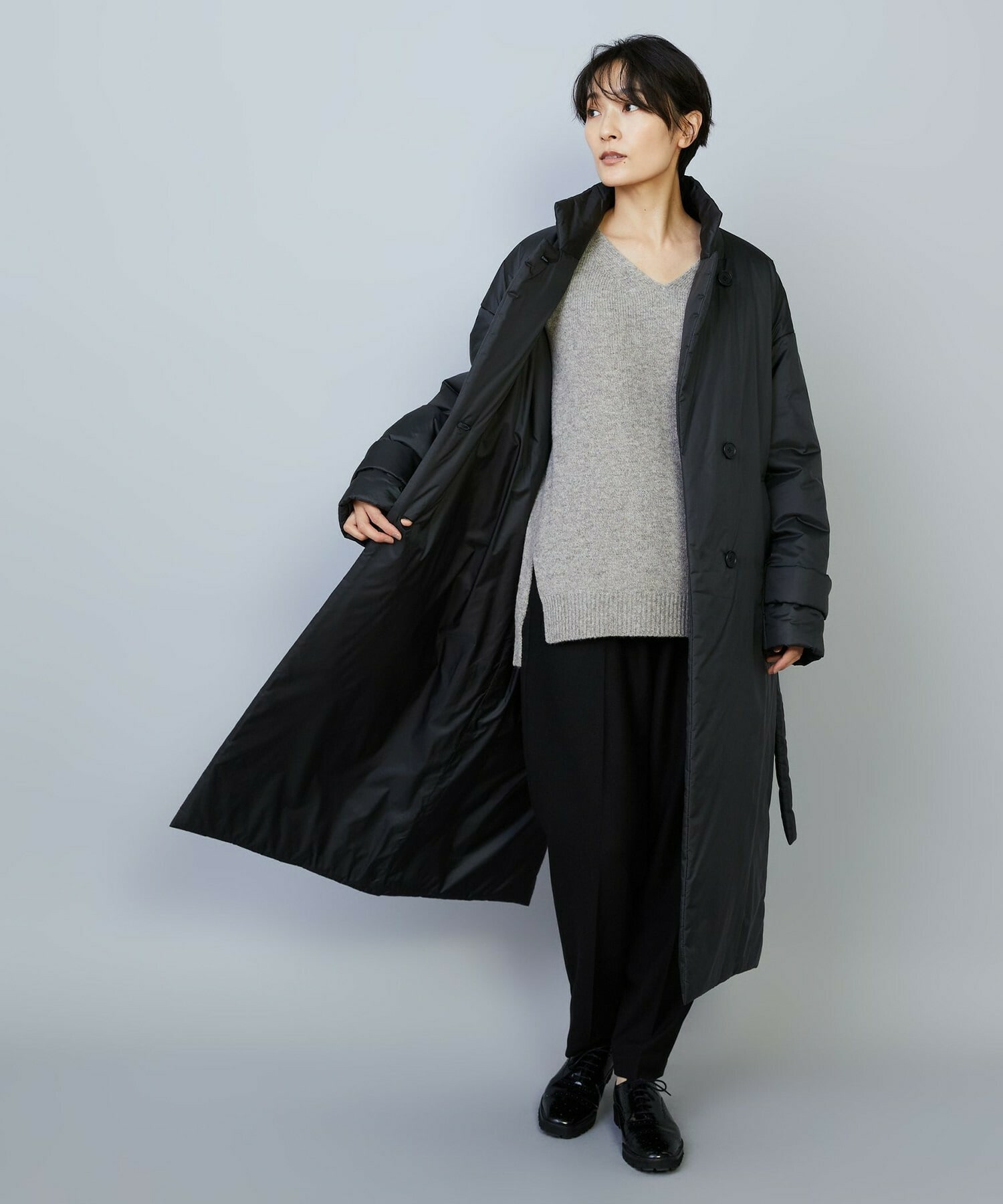 【MOGA】シルキータフタパディングテーラードコクーンコート 詳細画像 チャコールグレー 2