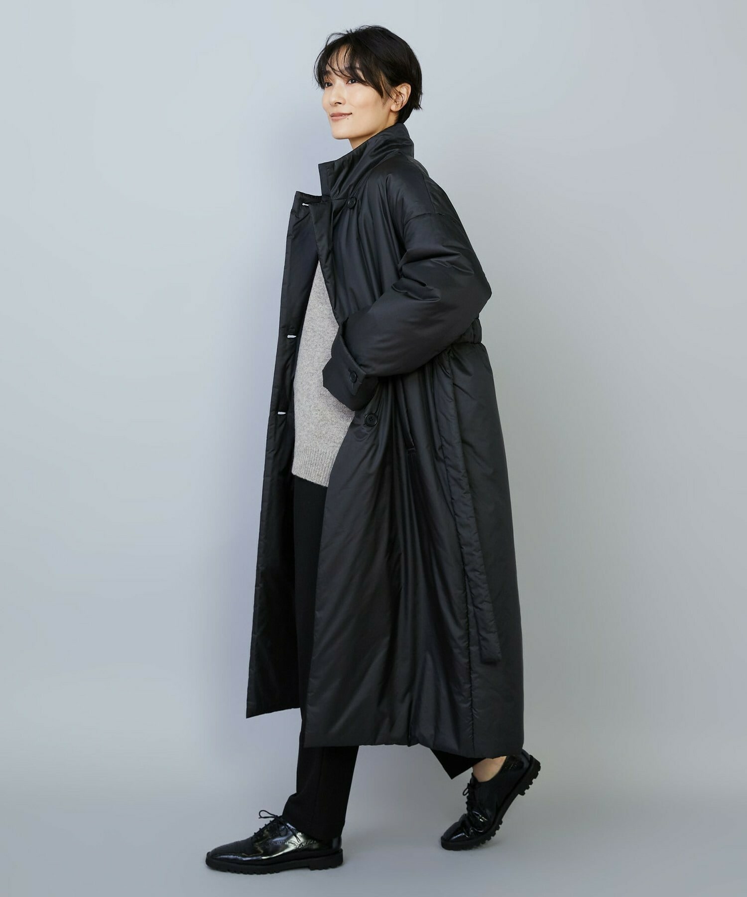 【MOGA】シルキータフタパディングテーラードコクーンコート 詳細画像 チャコールグレー 3