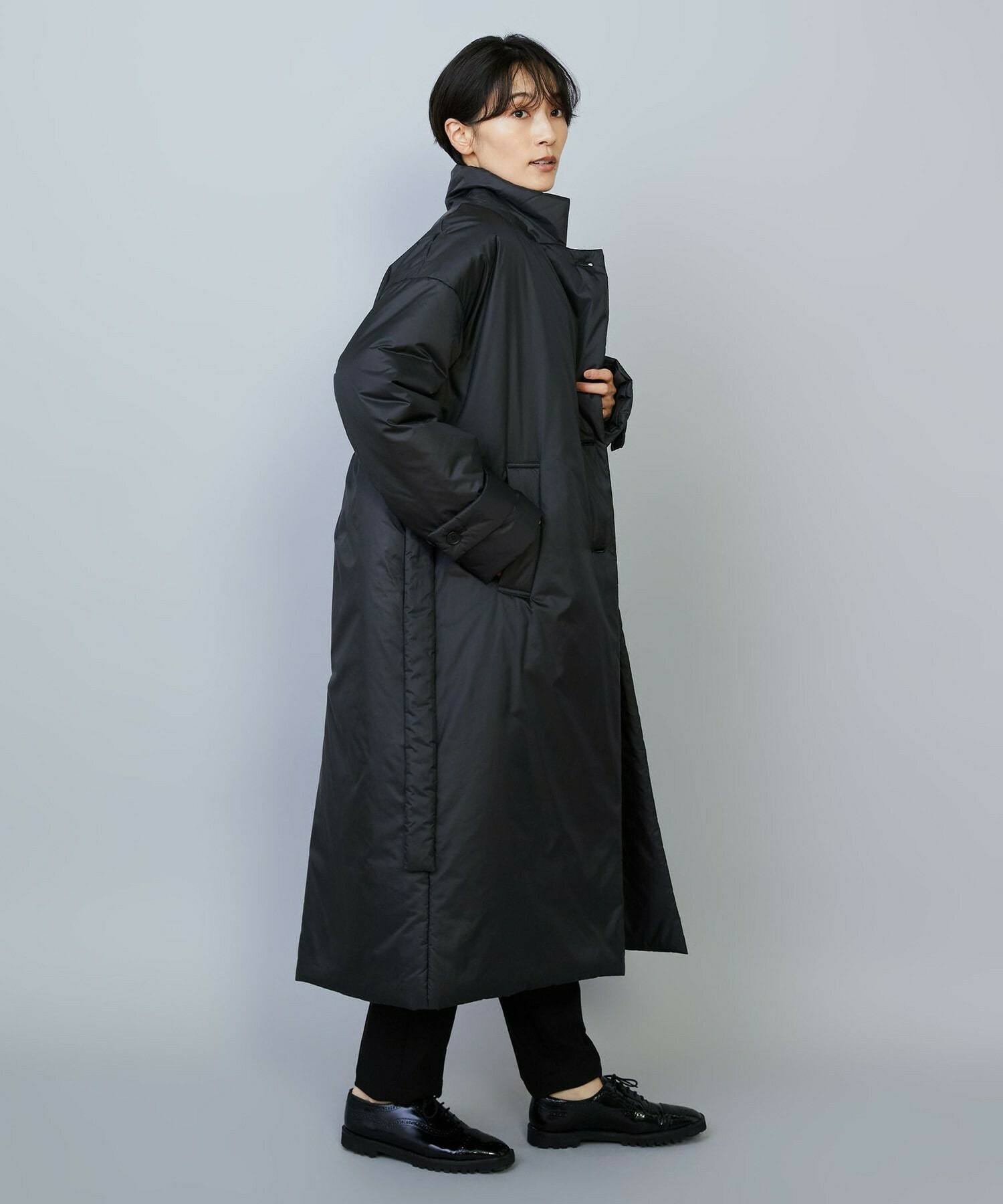 【MOGA】シルキータフタパディングテーラードコクーンコート 詳細画像 チャコールグレー 6