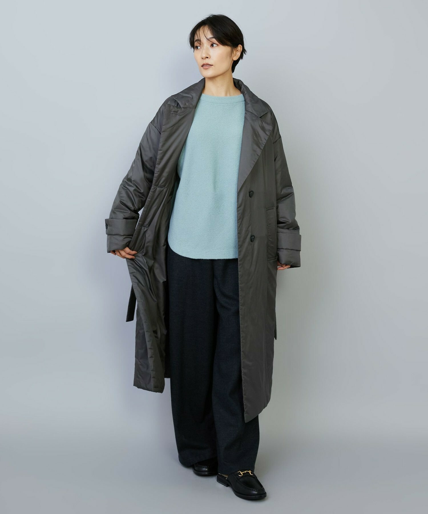 【MOGA】シルキータフタパディングテーラードコクーンコート 詳細画像 チャコールグレー 8