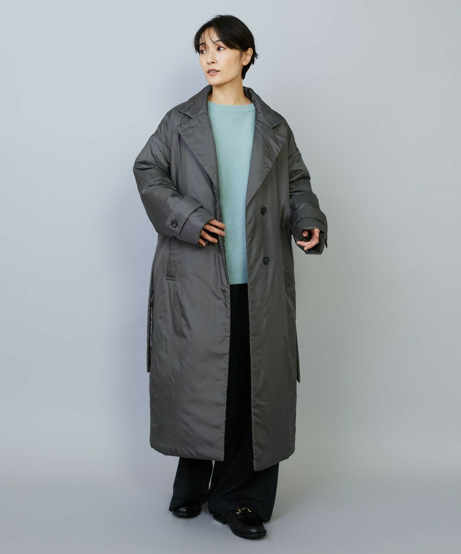 【MOGA】シルキータフタパディングテーラードコクーンコート 詳細画像 チャコールグレー 9