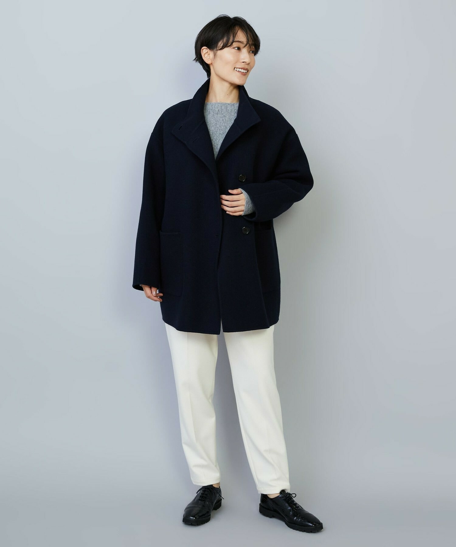 【MOGA】メルトンリバースタンドカラーコート 詳細画像 ネイビー 13