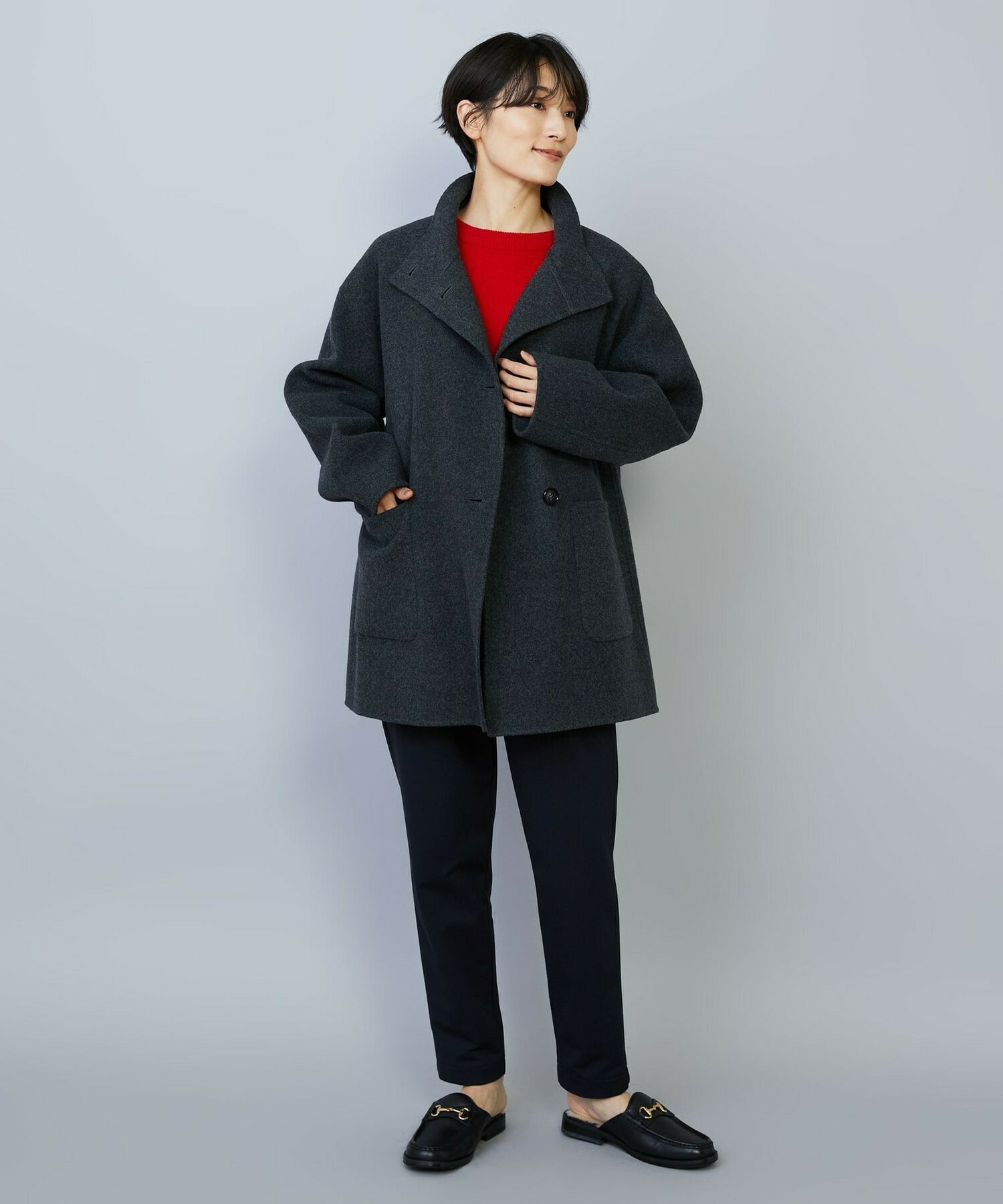 【MOGA】メルトンリバースタンドカラーコート 詳細画像 ネイビー 9