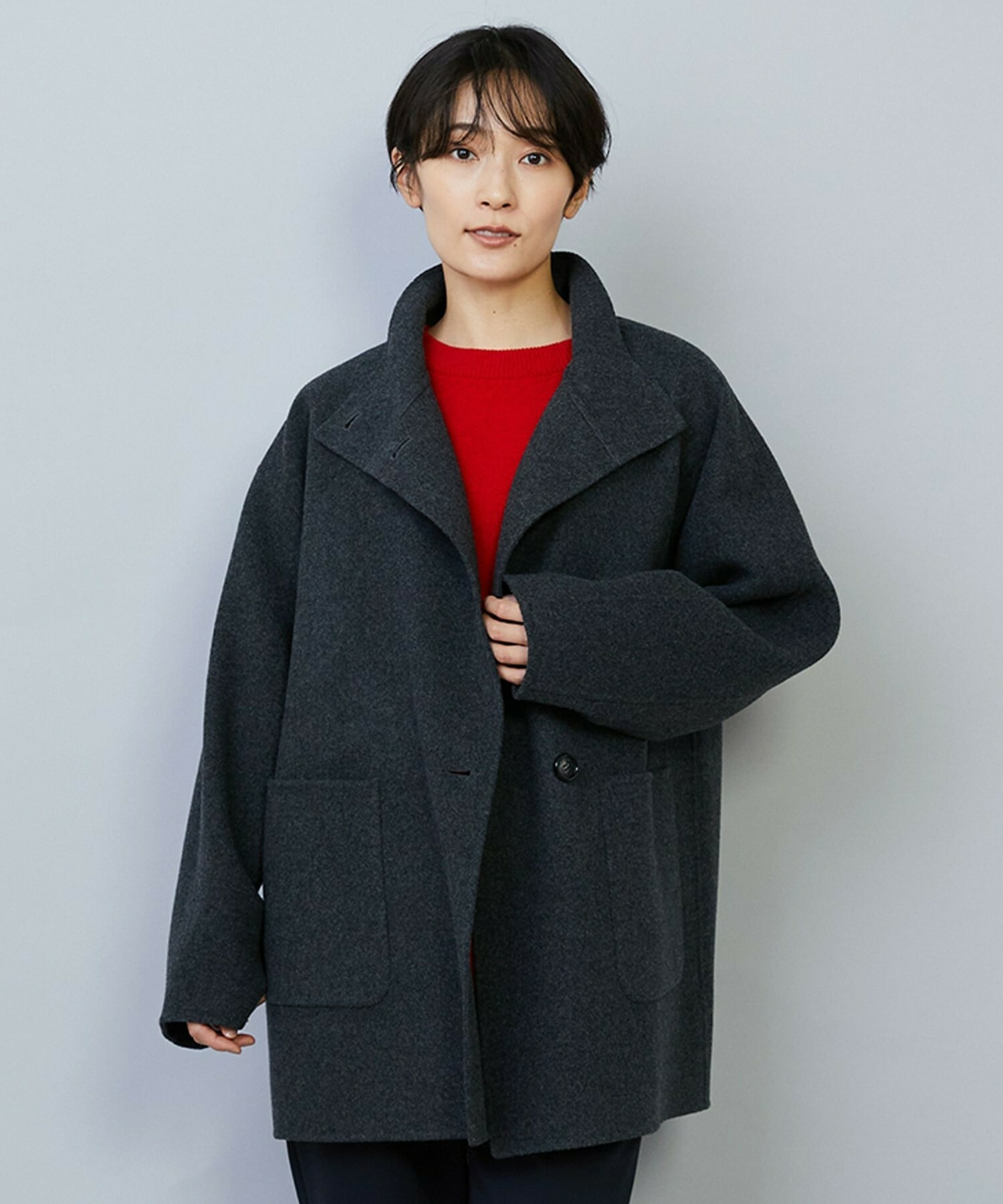 【MOGA】メルトンリバースタンドカラーコート 詳細画像 チャコールグレー 1