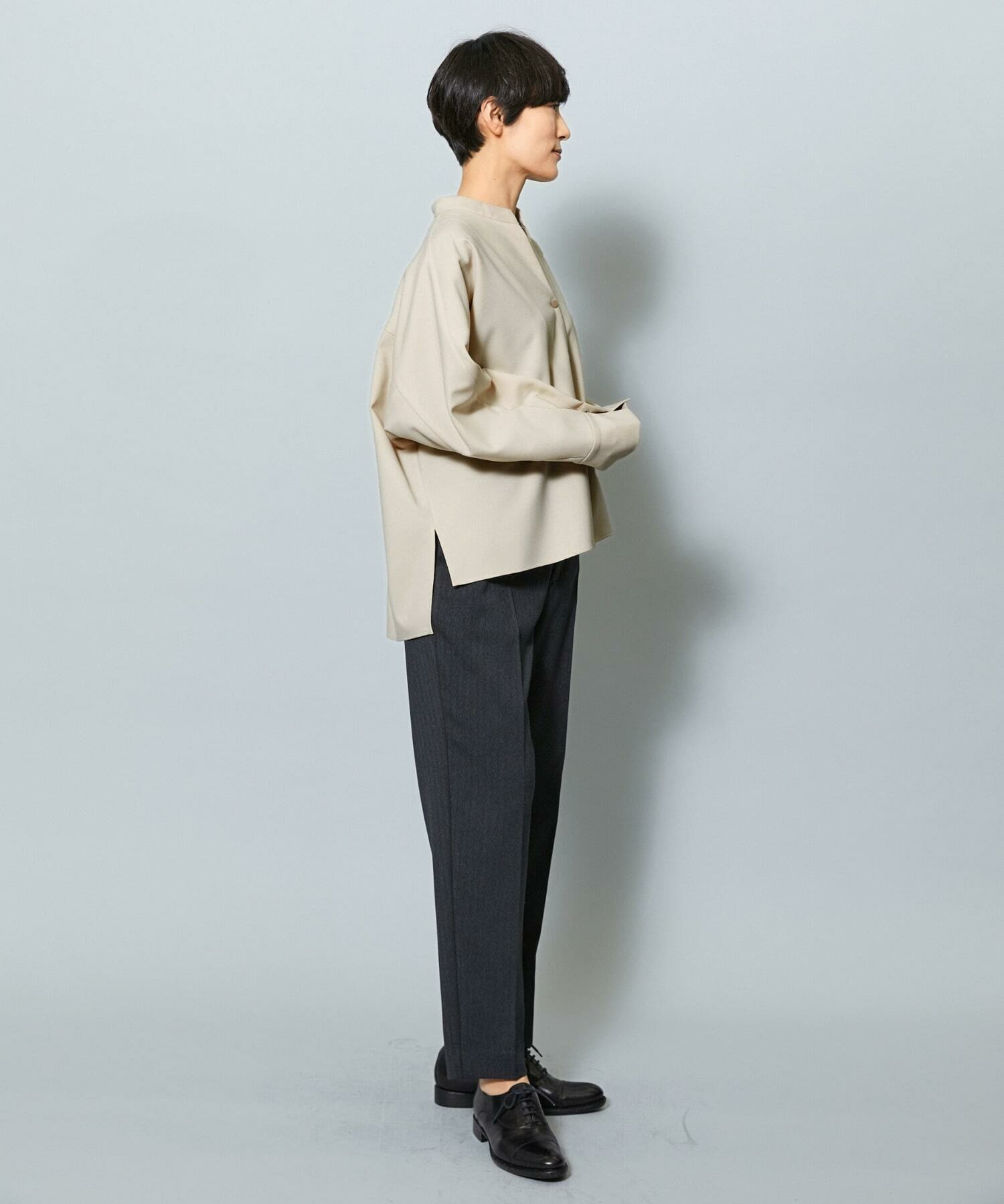 【MOGA】ヘリンボンストレッチテーパードパンツ 詳細画像 グレー 3