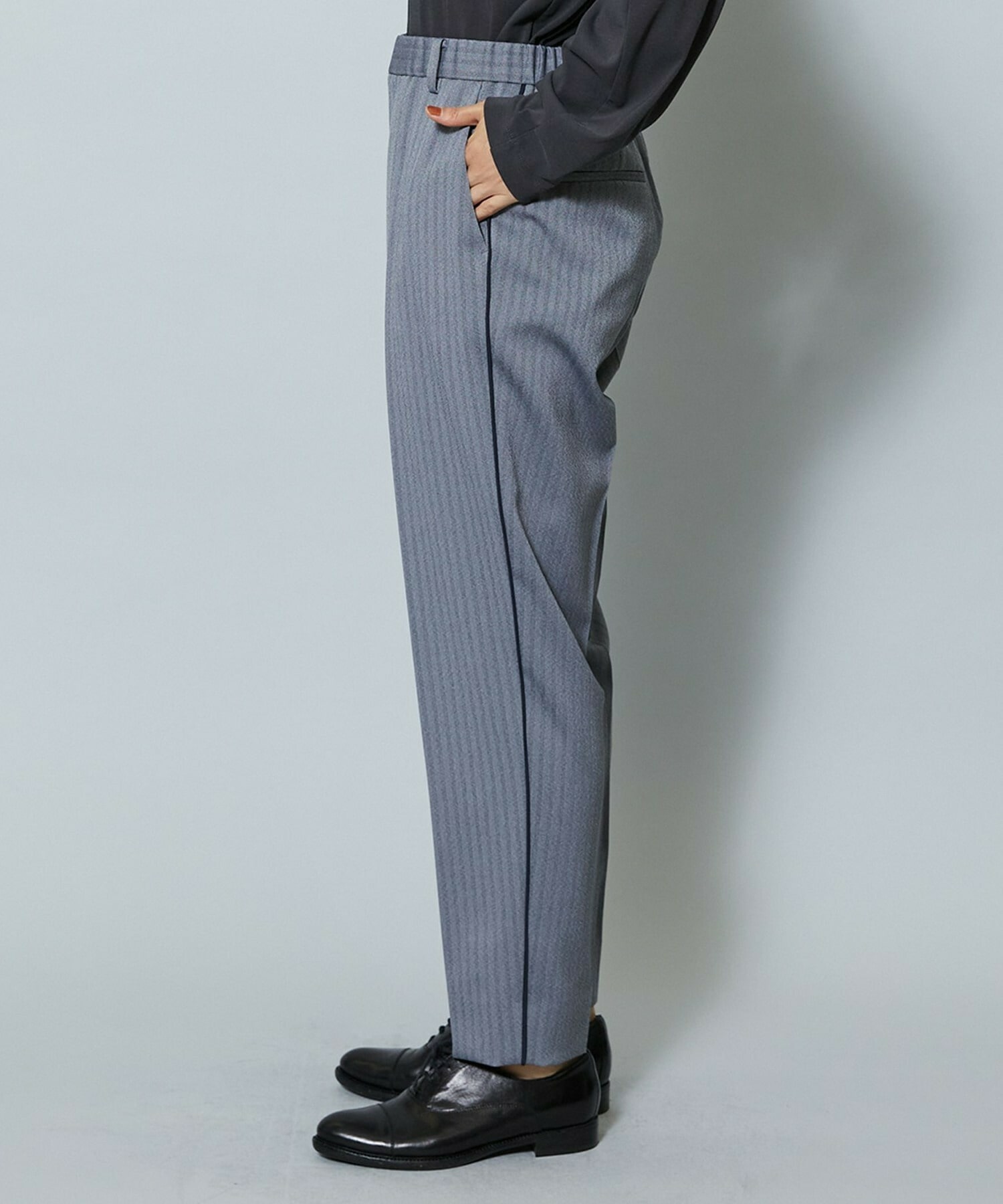 【MOGA】ヘリンボンストレッチテーパードパンツ 詳細画像 グレー 7