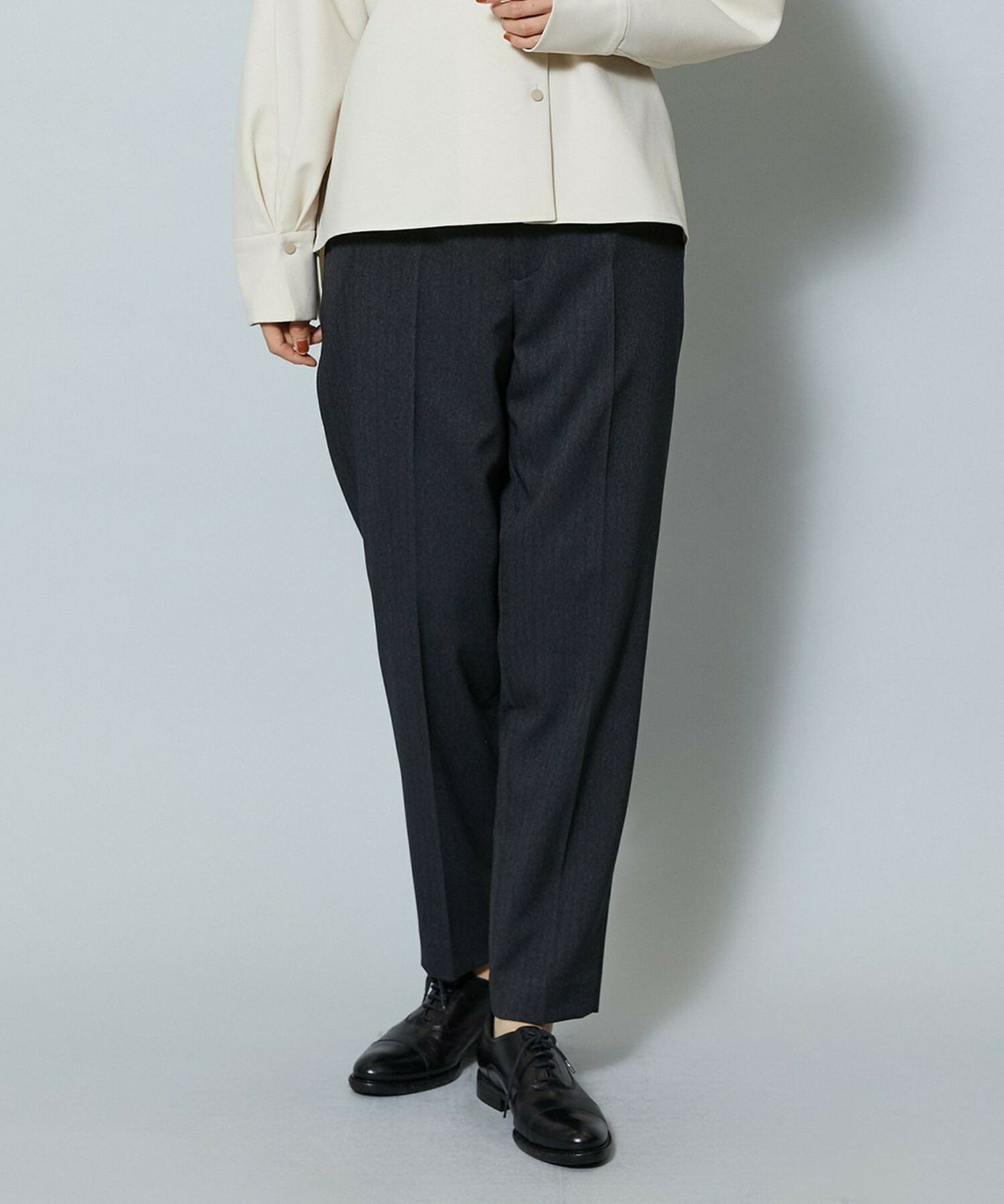 【MOGA】ヘリンボンストレッチテーパードパンツ 詳細画像 チャコールグレー 1