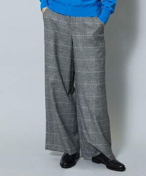 ウールカシミヤグレンチェックワイドパンツ