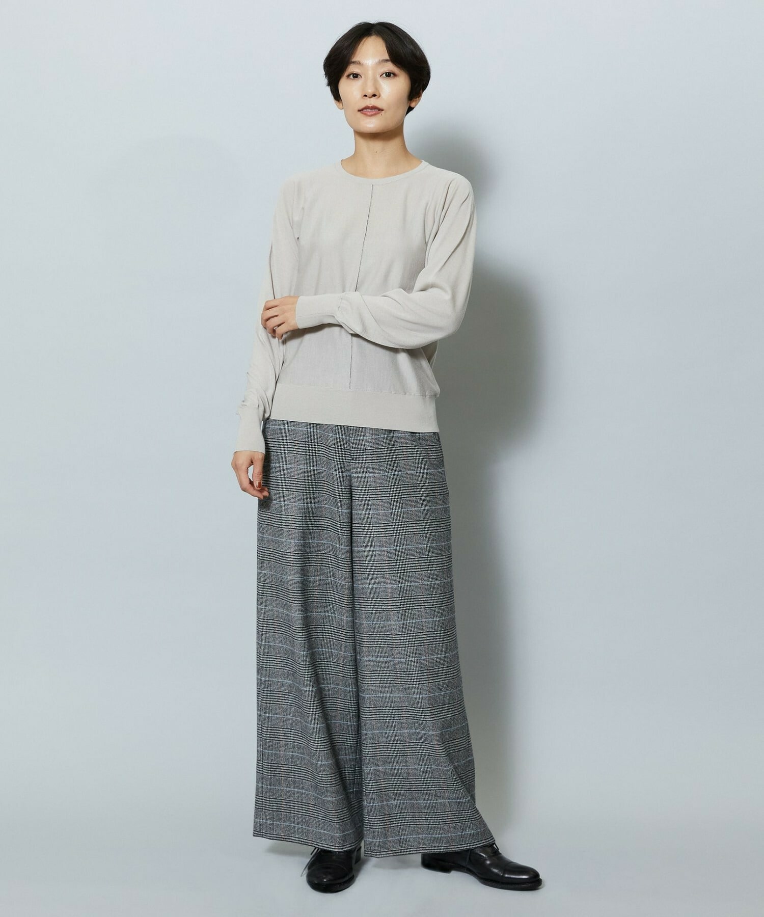 【MOGA】ウールカシミヤグレンチェックワイドパンツ 詳細画像 チェック 1