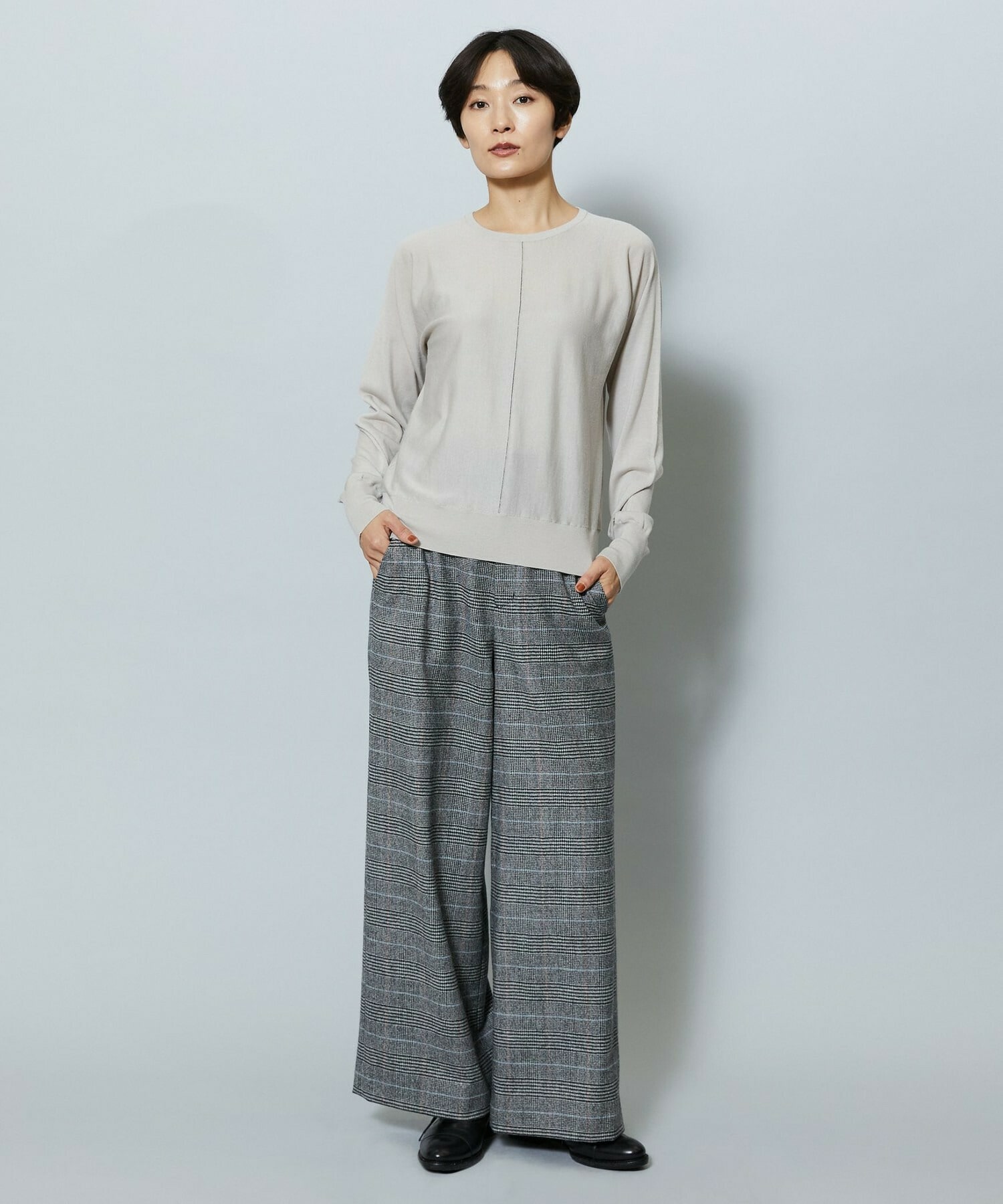 【MOGA】ウールカシミヤグレンチェックワイドパンツ 詳細画像 チェック 2