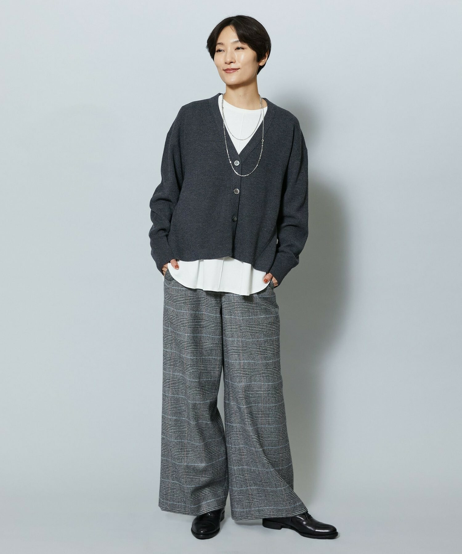 【MOGA】ウールカシミヤグレンチェックワイドパンツ 詳細画像 チェック 6