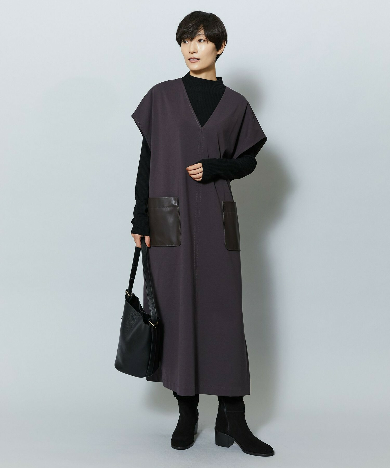 【MOGA】コットンナイロンポンチジャンパースカート 詳細画像 ダークブラウン 1