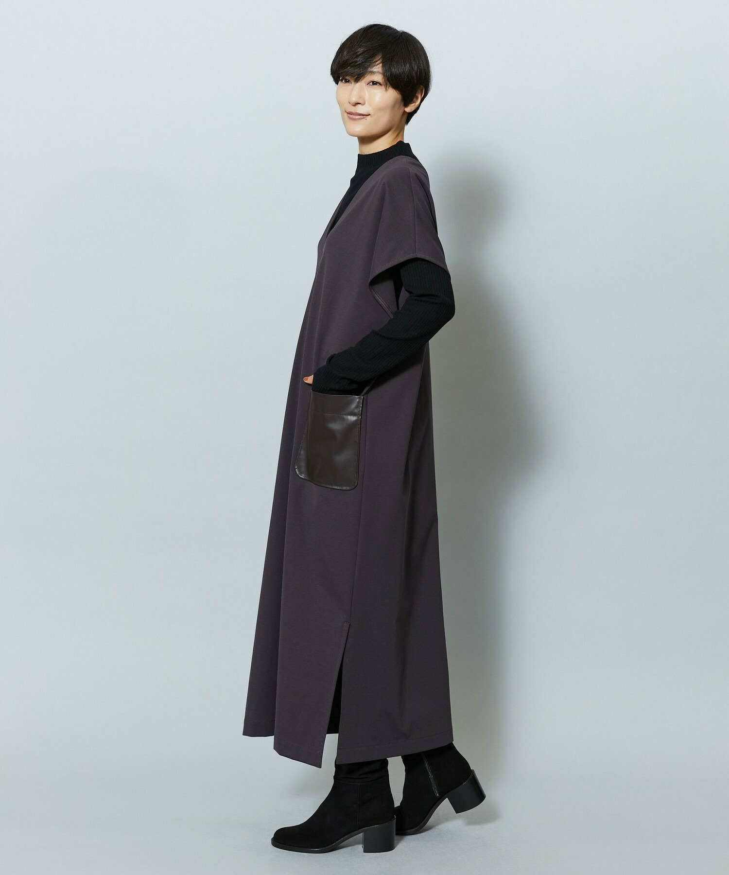 【MOGA】コットンナイロンポンチジャンパースカート 詳細画像 ダークブラウン 4