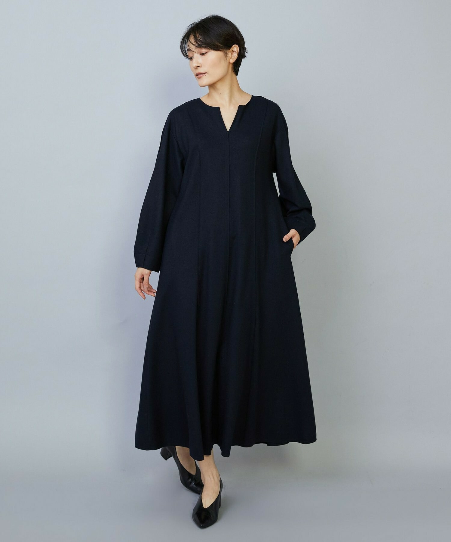 【MOGA】ミルド天竺フレアーシルエットワンピース 詳細画像 チャコールグレー 2