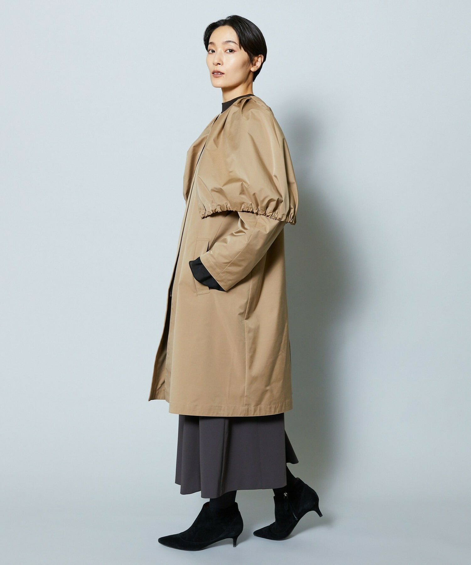 【MOGA Collection】MOGA Collection ポリエステルロングサテンコート 詳細画像 ブラック 15