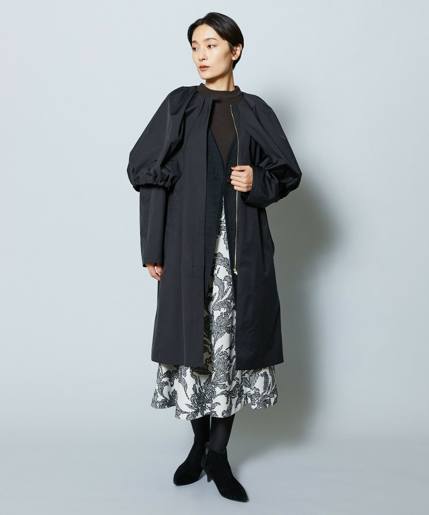 【MOGA Collection】MOGA Collection ポリエステルロングサテンコート 詳細画像 ブラック 2