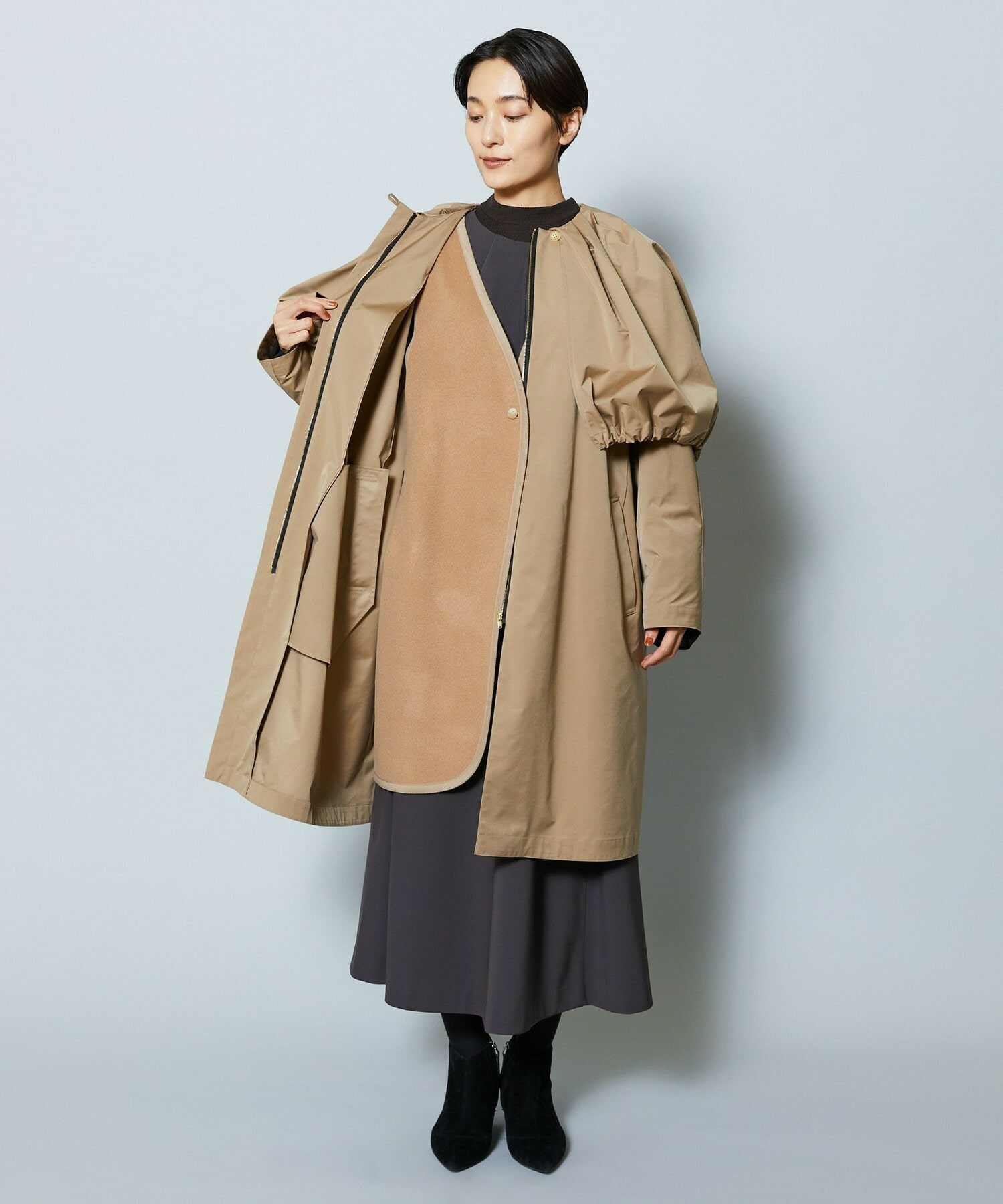 【MOGA Collection】MOGA Collection ポリエステルロングサテンコート 詳細画像 ブラック 21