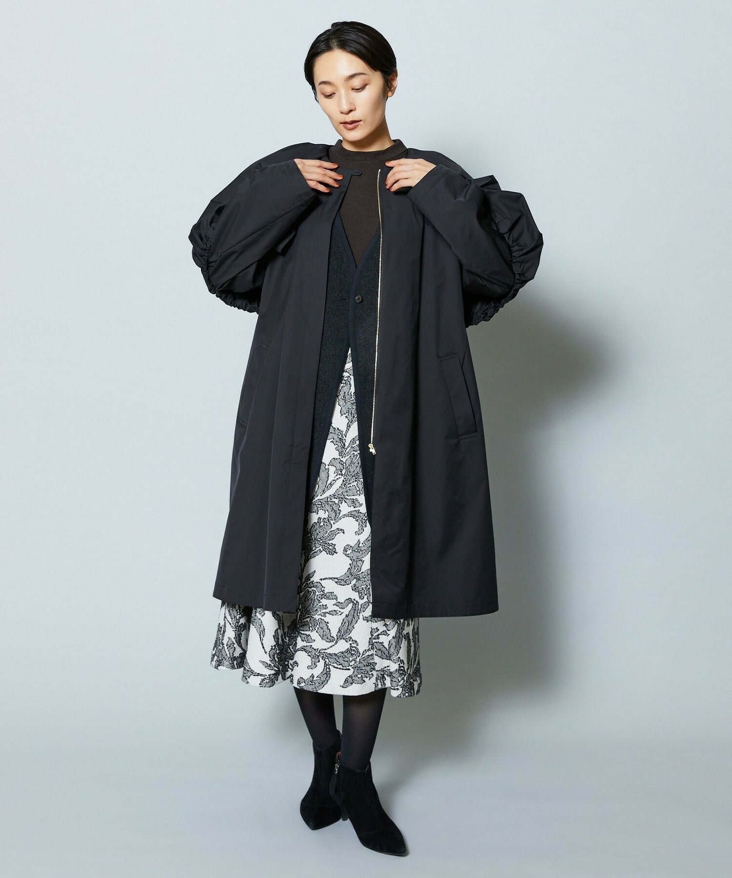 【MOGA Collection】MOGA Collection ポリエステルロングサテンコート 詳細画像 ブラック 3