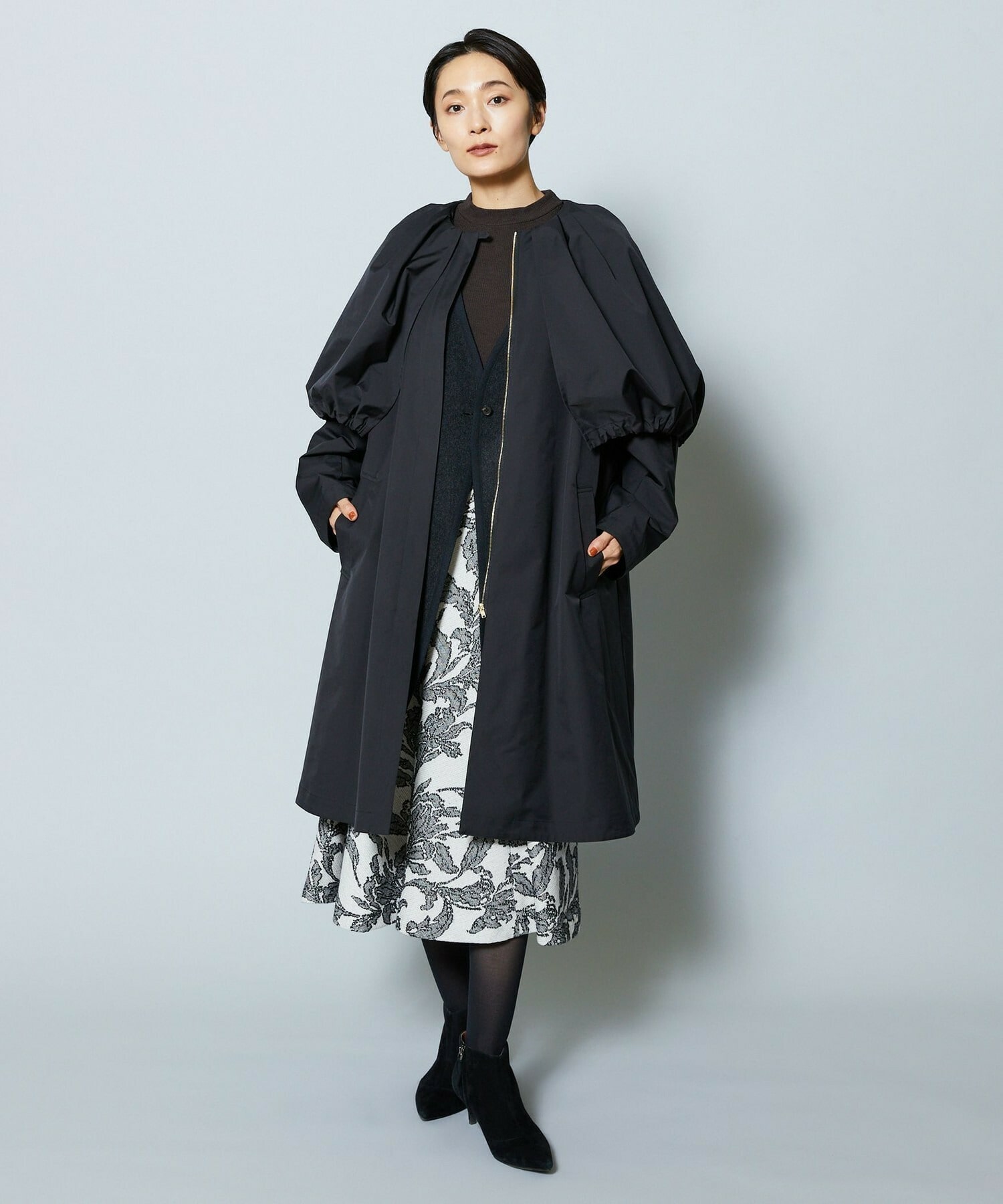 【MOGA Collection】MOGA Collection ポリエステルロングサテンコート 詳細画像 ブラック 4