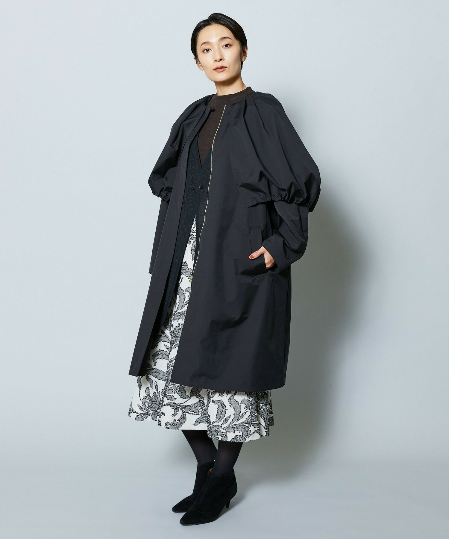 【MOGA Collection】MOGA Collection ポリエステルロングサテンコート 詳細画像 ブラック 5