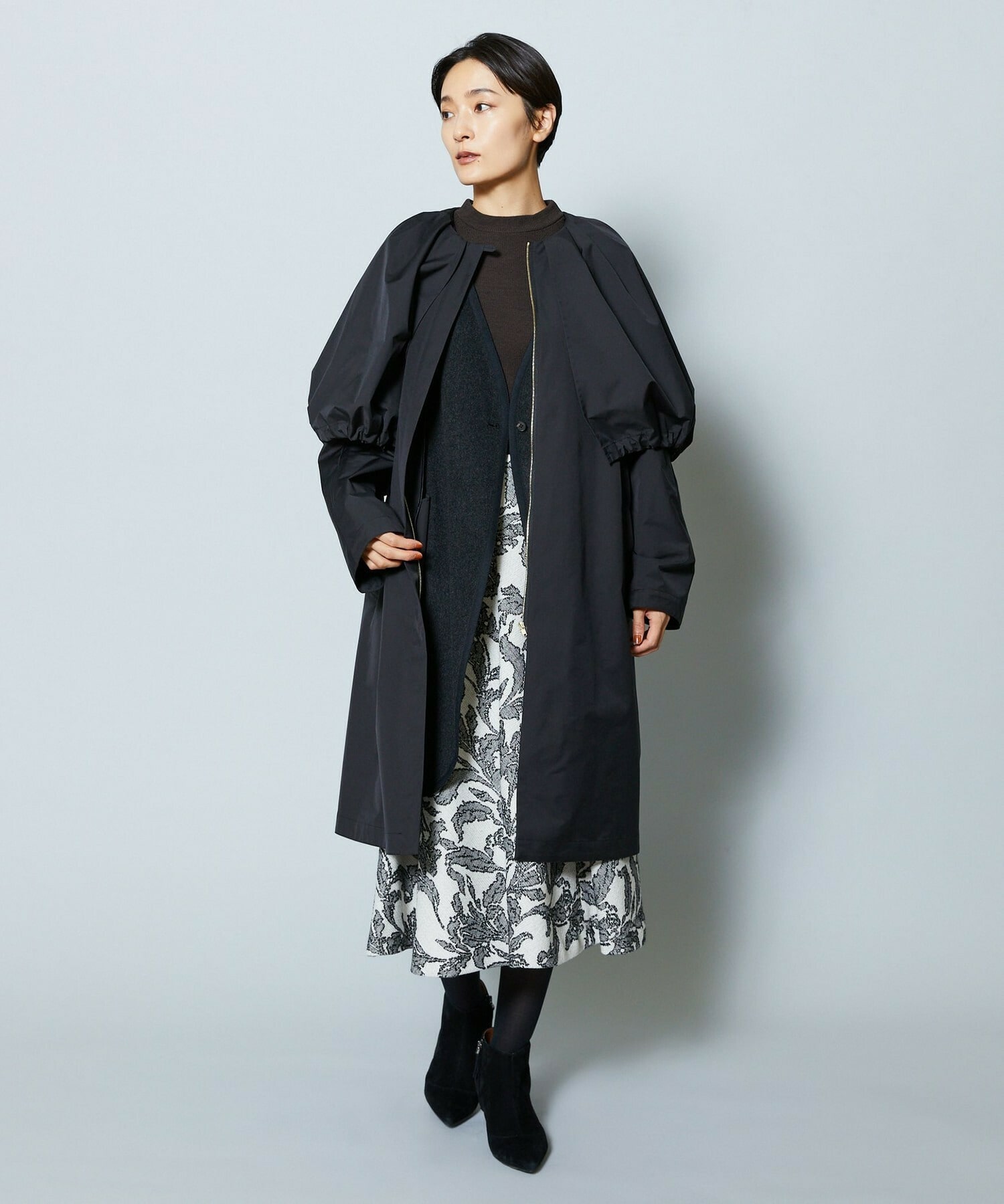 【MOGA Collection】MOGA Collection ポリエステルロングサテンコート 詳細画像 ブラック 6