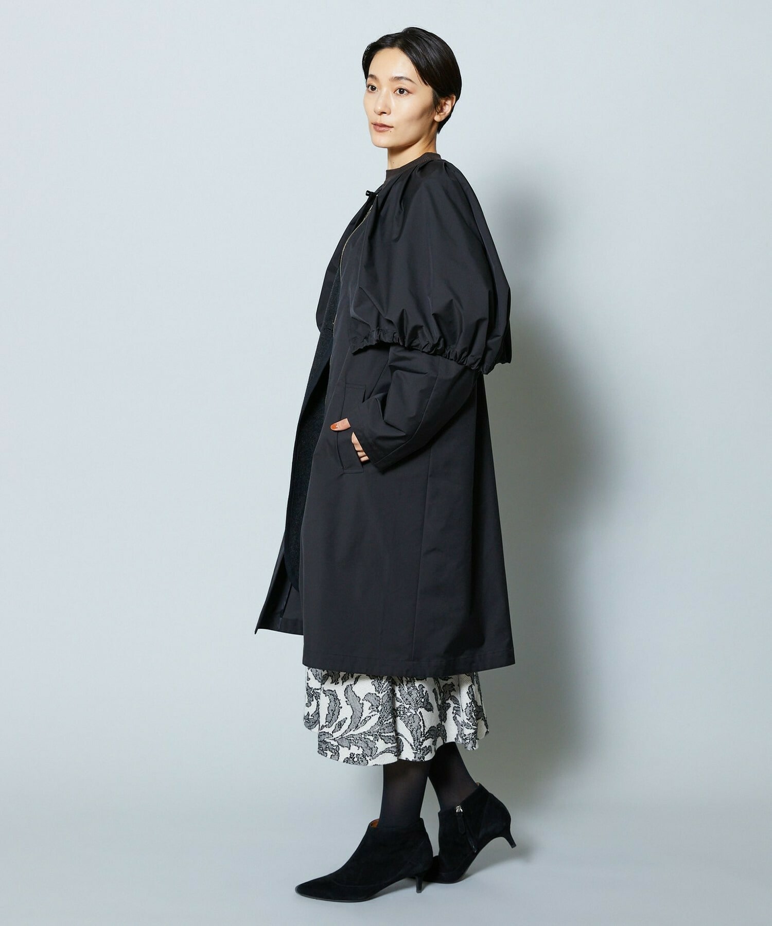 【MOGA Collection】MOGA Collection ポリエステルロングサテンコート 詳細画像 ブラック 7