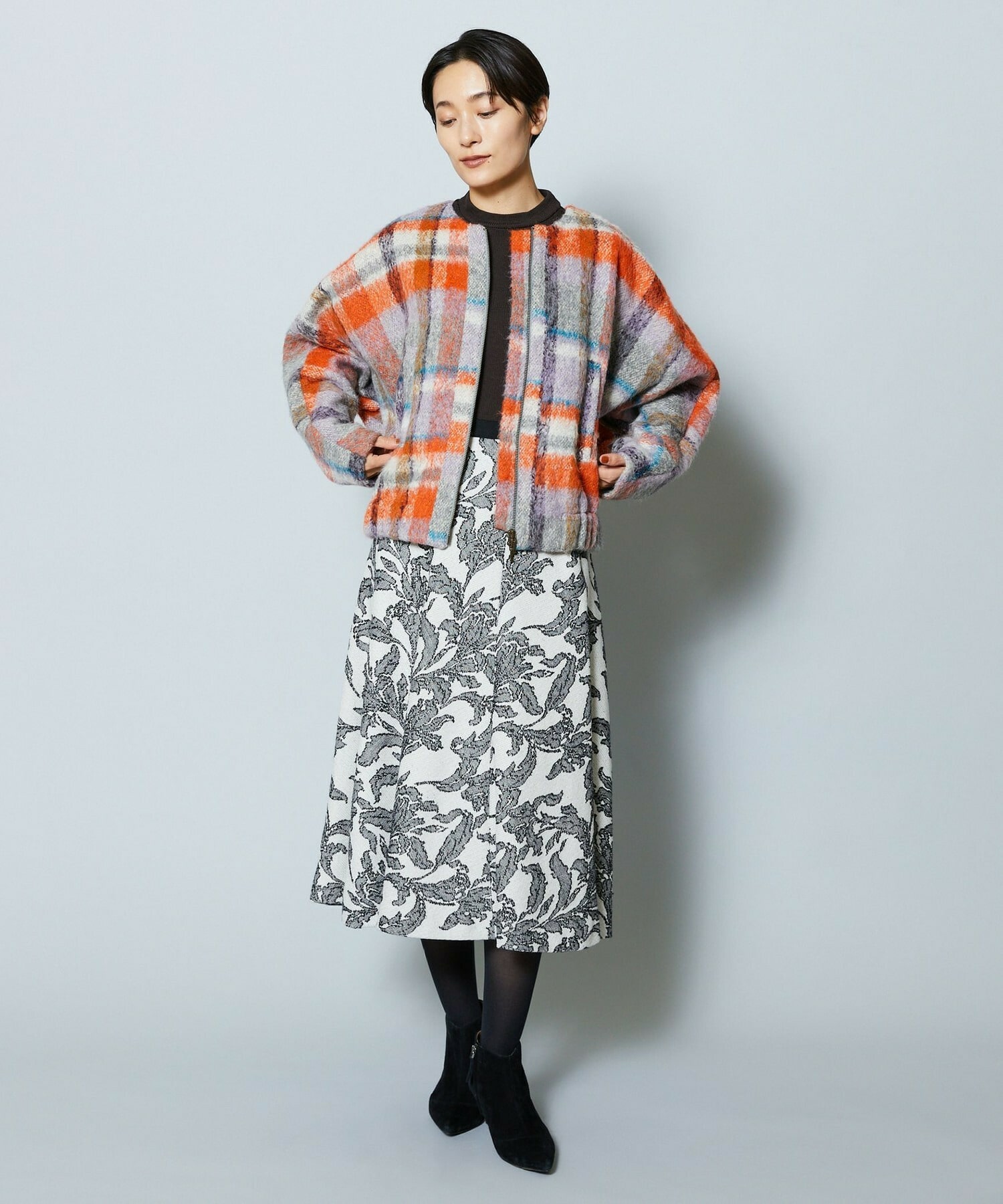 【MOGA Collection】MOGA Collection リーフツイードフレアスカート 詳細画像 ホワイト×ブラック 1