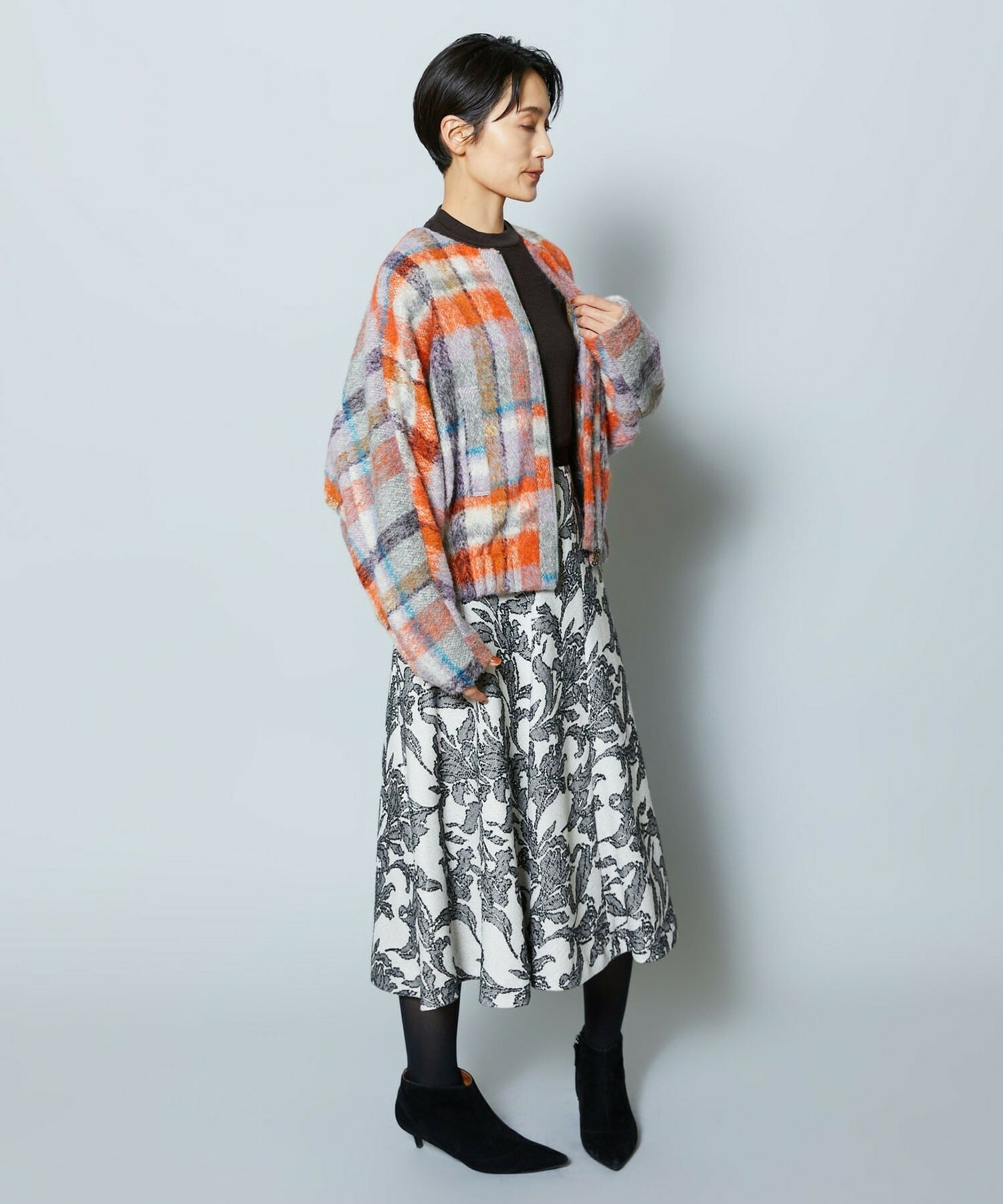 【MOGA Collection】MOGA Collection リーフツイードフレアスカート 詳細画像 ホワイト×ブラック 11