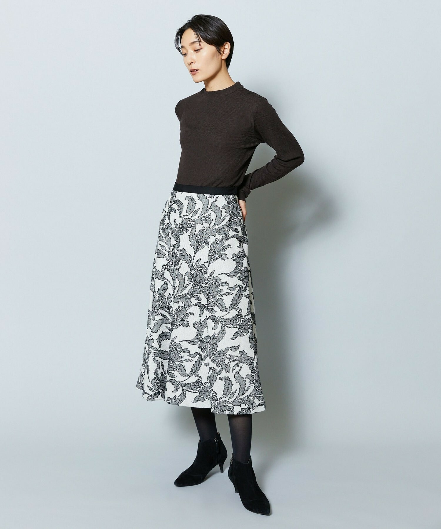 【MOGA Collection】MOGA Collection リーフツイードフレアスカート 詳細画像 ホワイト×ブラック 14