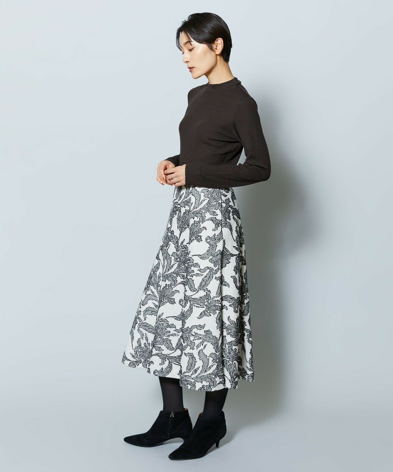 【MOGA Collection】MOGA Collection リーフツイードフレアスカート 詳細画像 ホワイト×ブラック 16