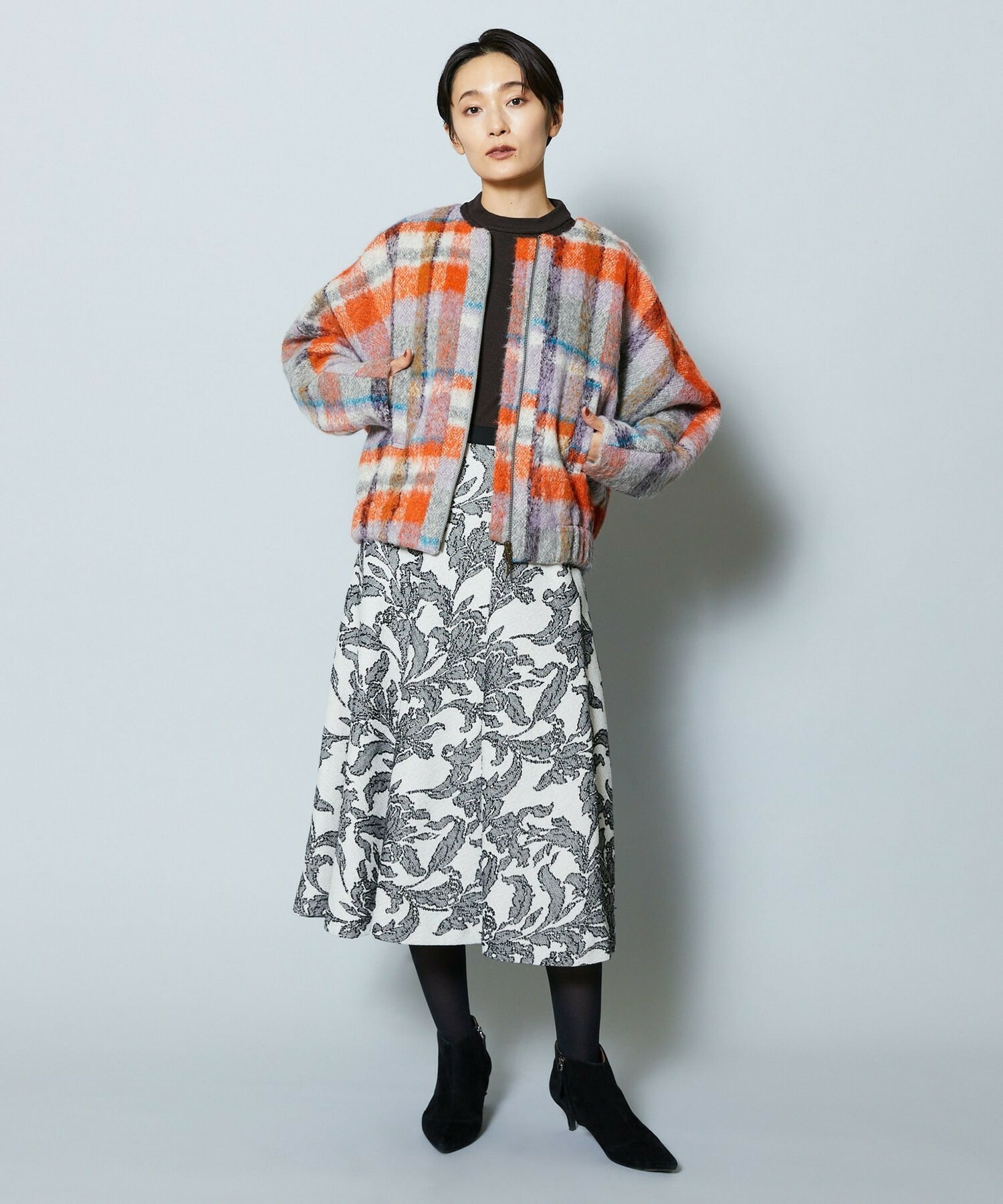 【MOGA Collection】MOGA Collection リーフツイードフレアスカート 詳細画像 ホワイト×ブラック 2