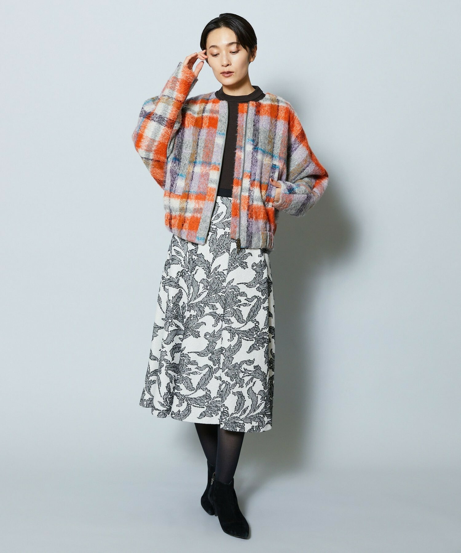 【MOGA Collection】MOGA Collection リーフツイードフレアスカート 詳細画像 ホワイト×ブラック 3