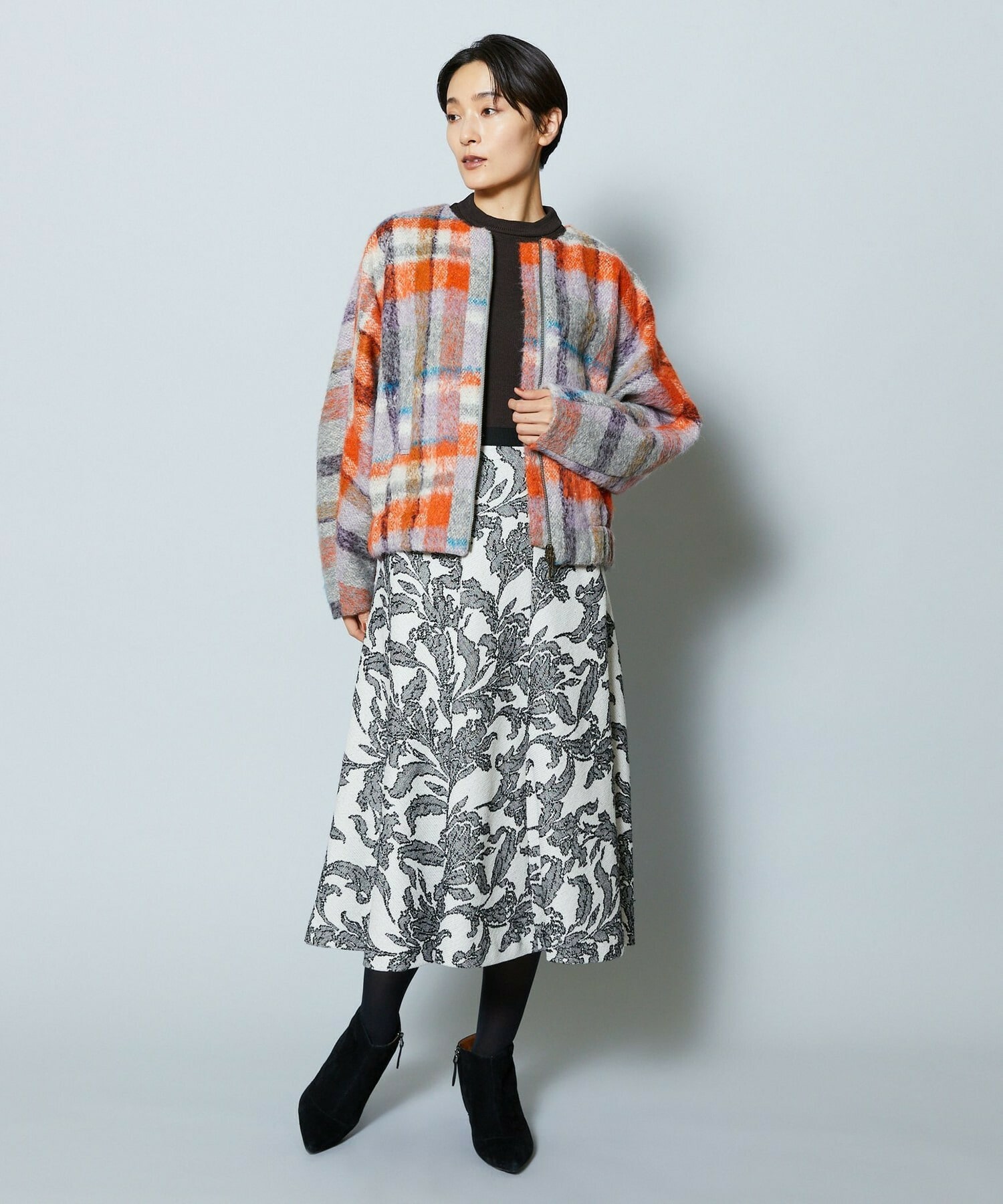 【MOGA Collection】MOGA Collection リーフツイードフレアスカート 詳細画像 ホワイト×ブラック 4