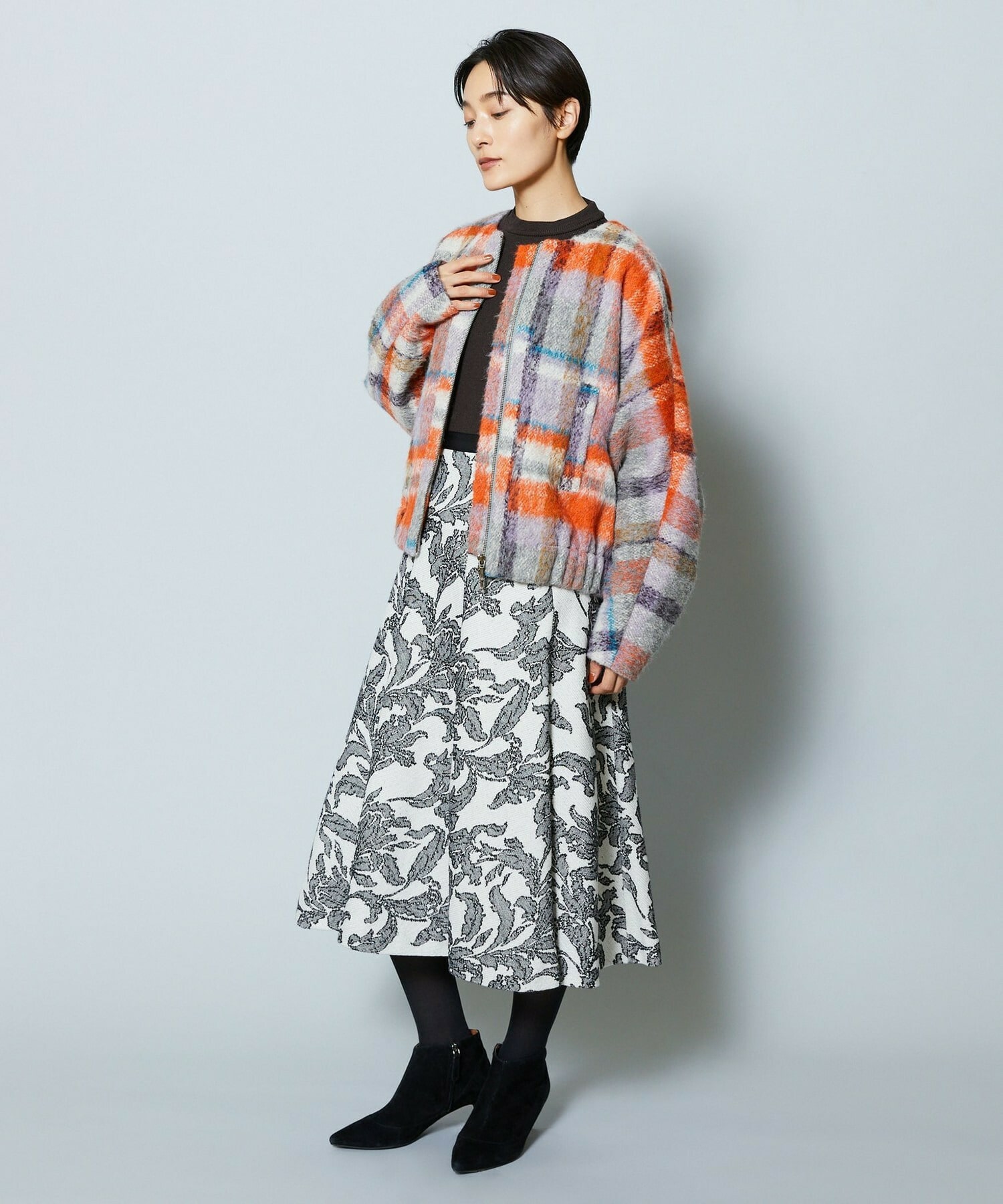 【MOGA Collection】MOGA Collection リーフツイードフレアスカート 詳細画像 ホワイト×ブラック 5